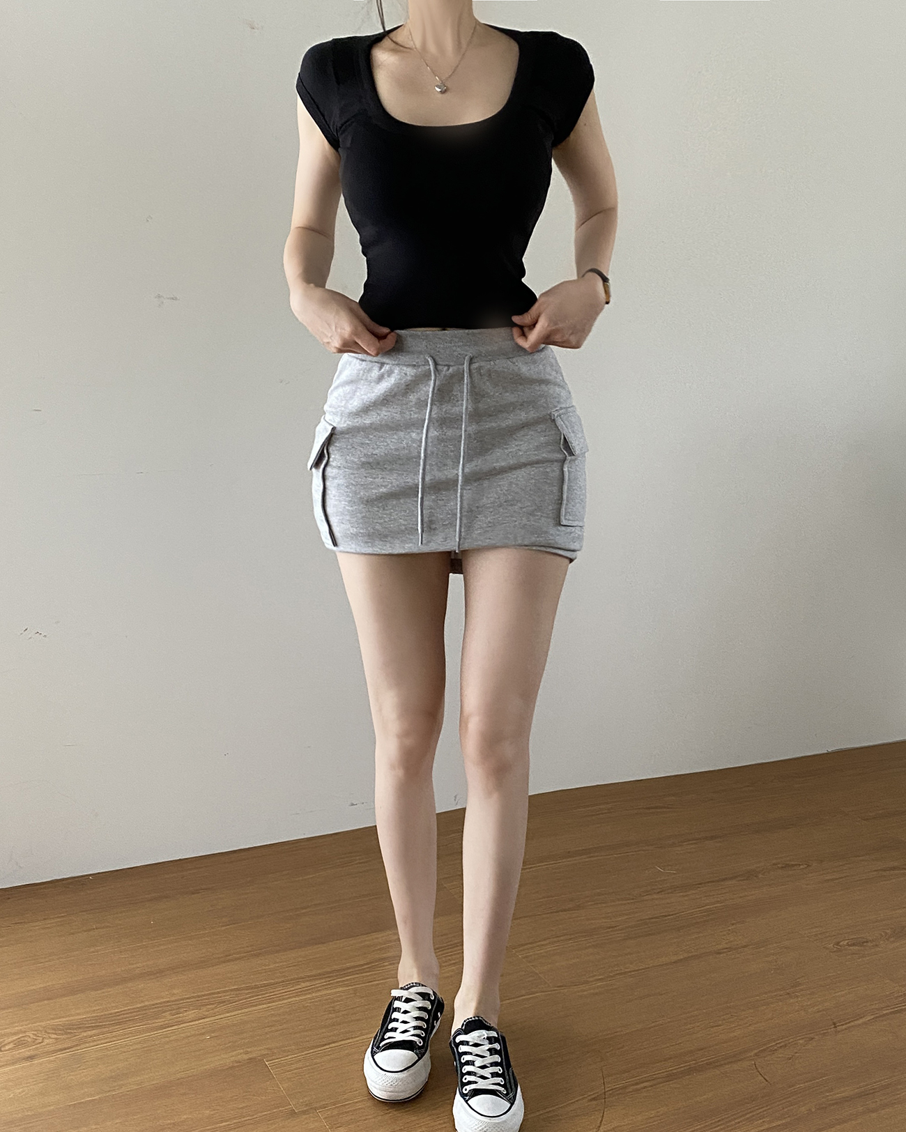 UネックスリムキャップスリーブTシャツ | 詳細画像8