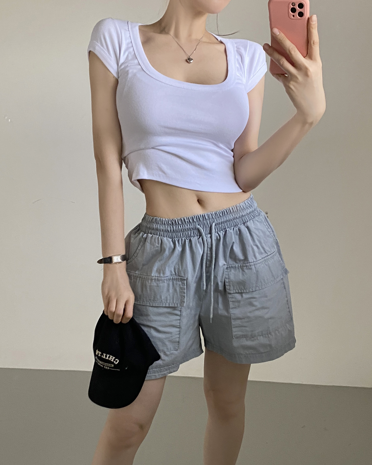 UネックスリムキャップスリーブTシャツ | 詳細画像9