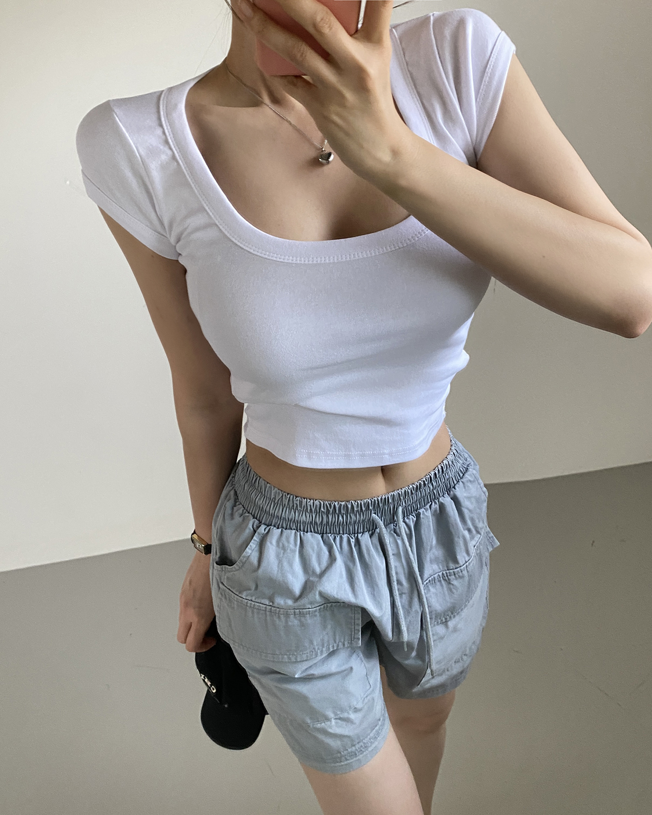 UネックスリムキャップスリーブTシャツ | 詳細画像10
