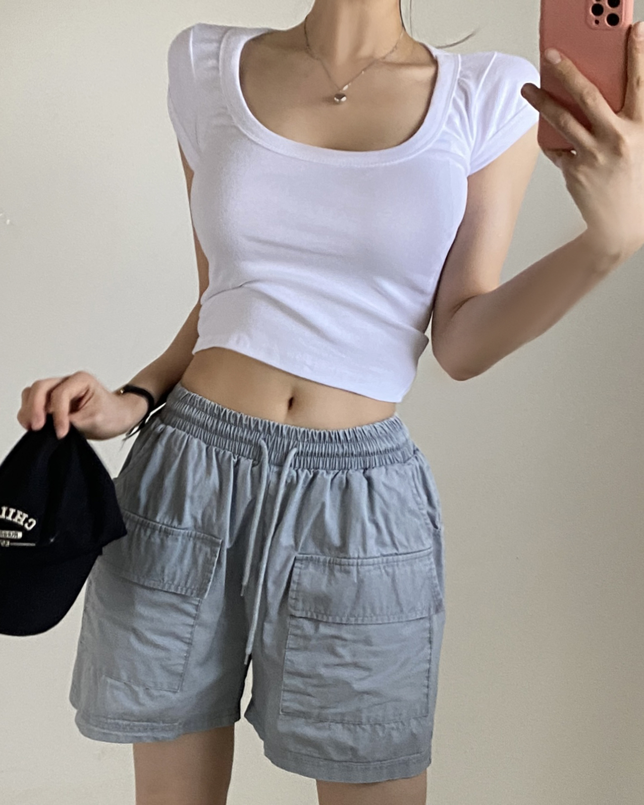 UネックスリムキャップスリーブTシャツ | 詳細画像11