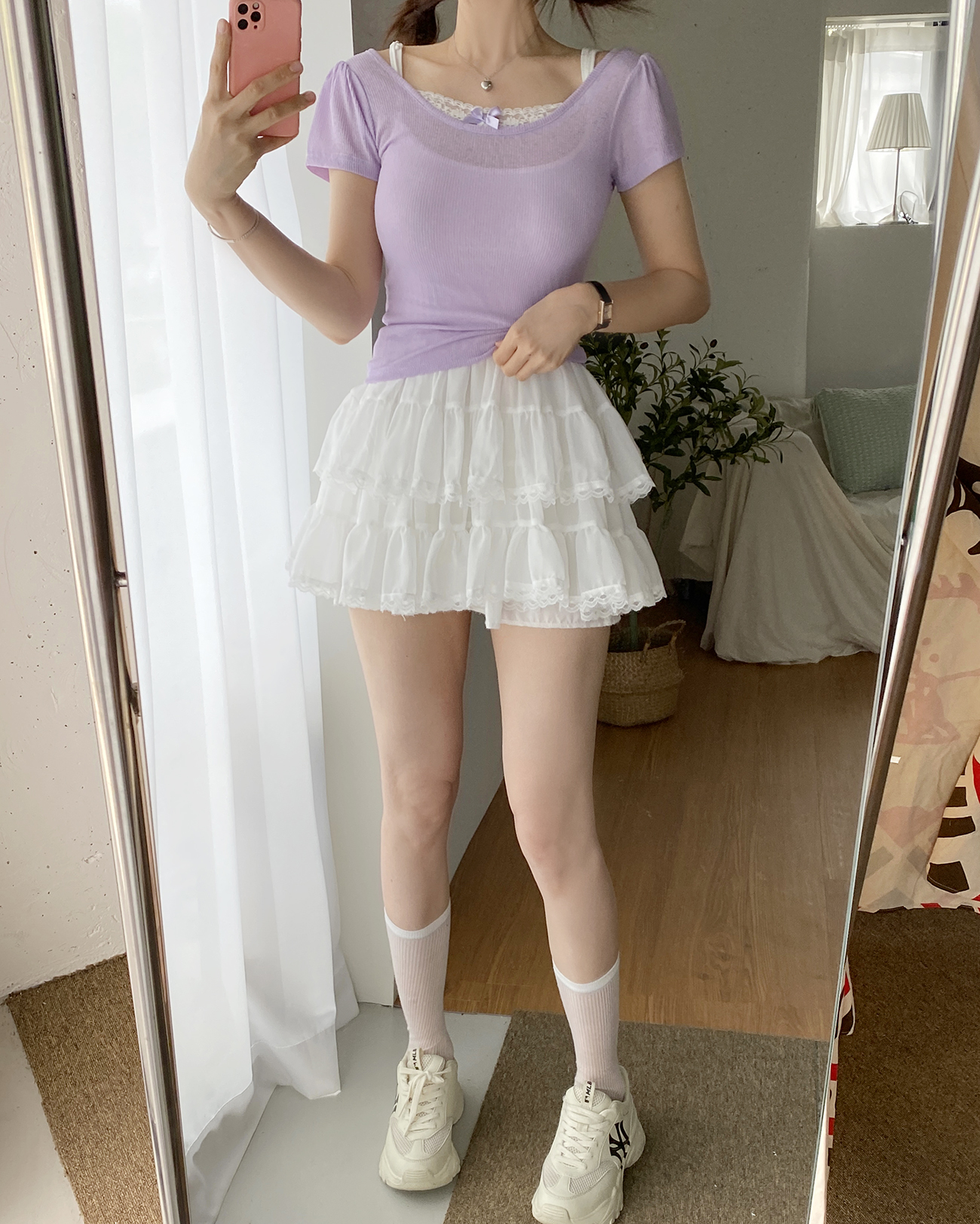 リボンレースUネックパフ半袖リブTシャツ | 詳細画像10
