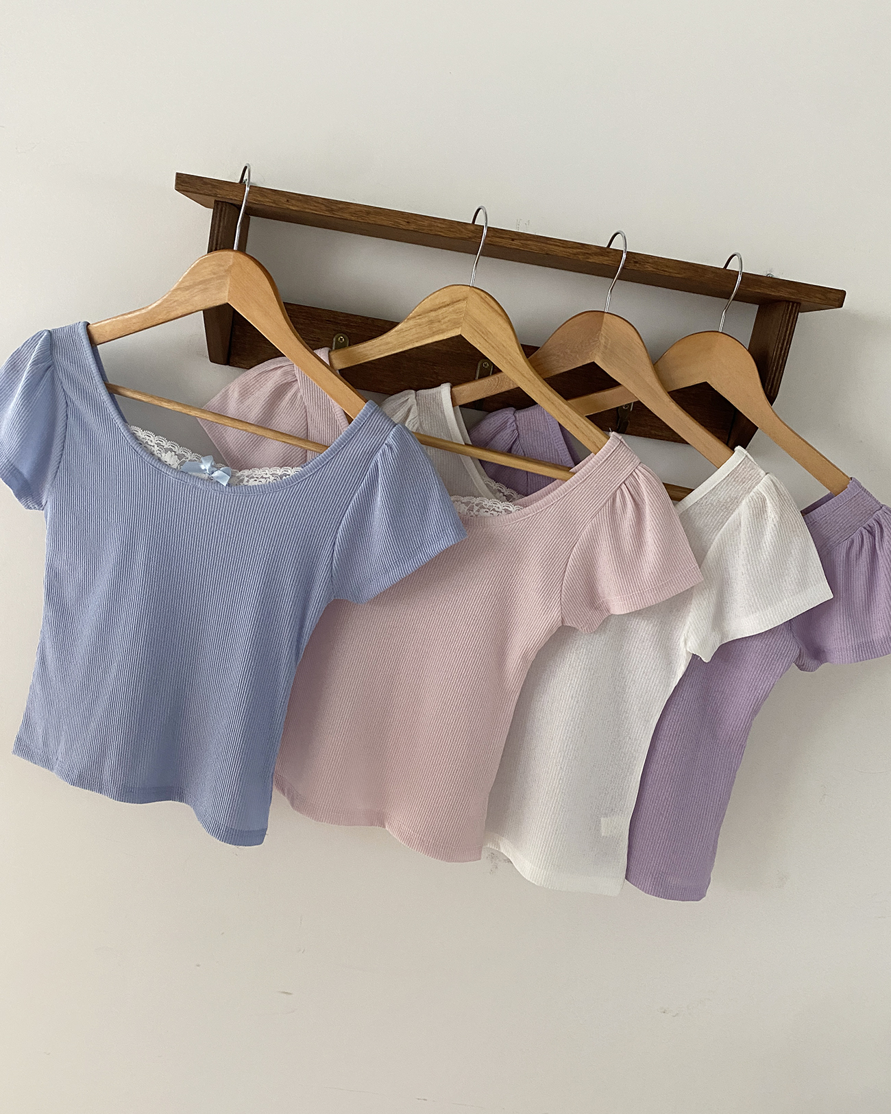 リボンレースUネックパフ半袖リブTシャツ | 詳細画像13