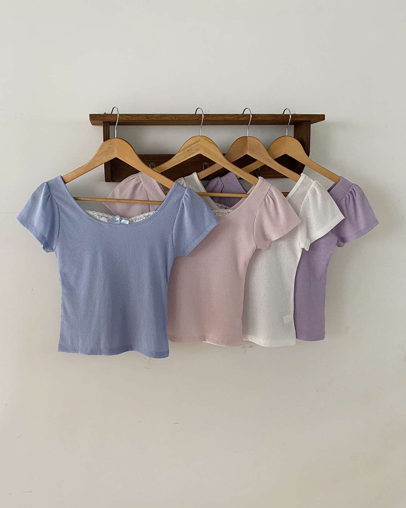 リボンレースUネックパフ半袖リブTシャツ | 詳細画像14