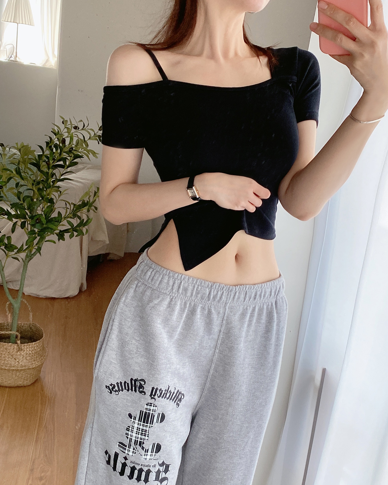 ワンショルスリット半袖クロップドTシャツ | 詳細画像9