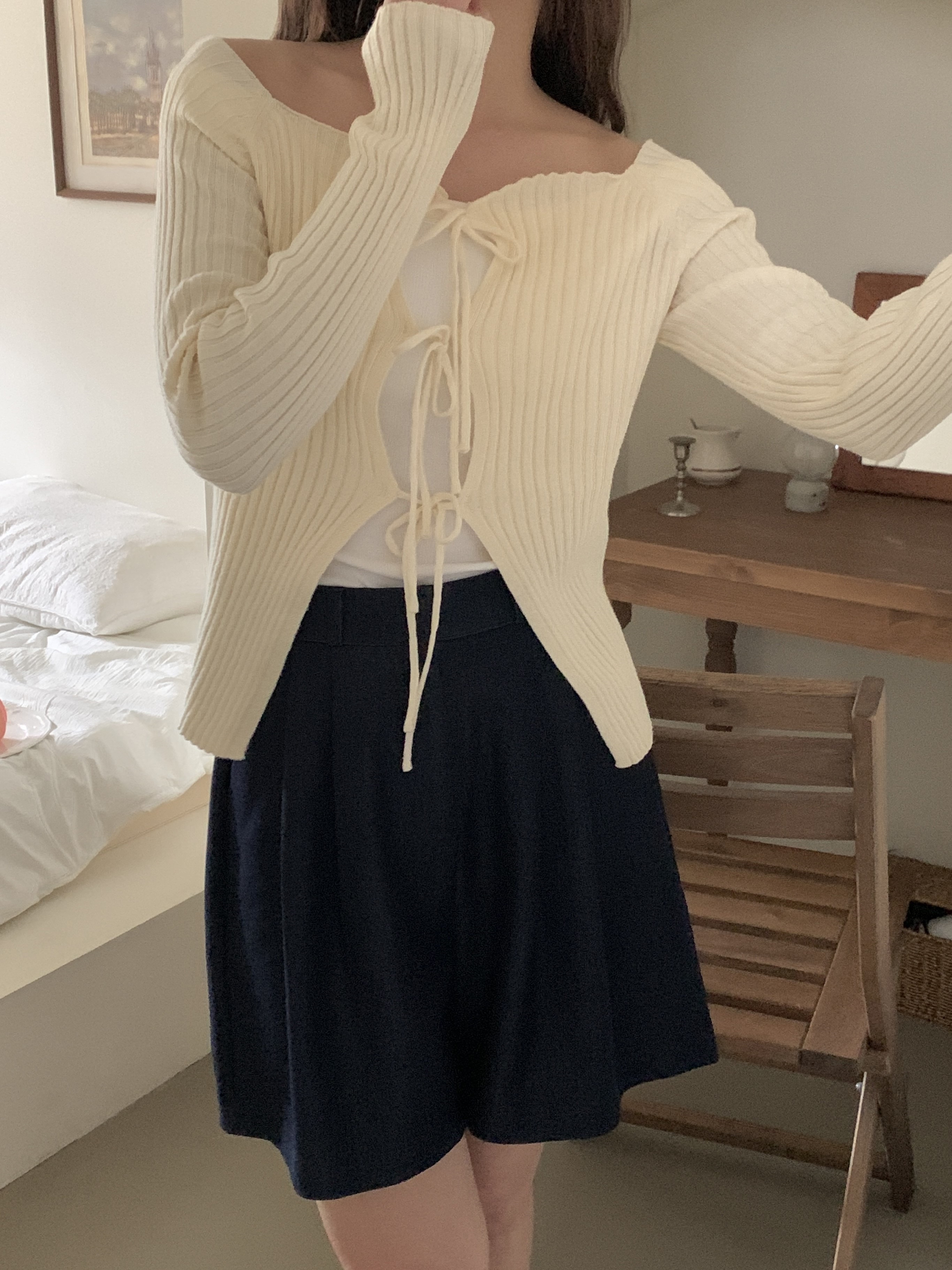 ツータックディープブルーワイドショートデニムパンツ | 詳細画像4