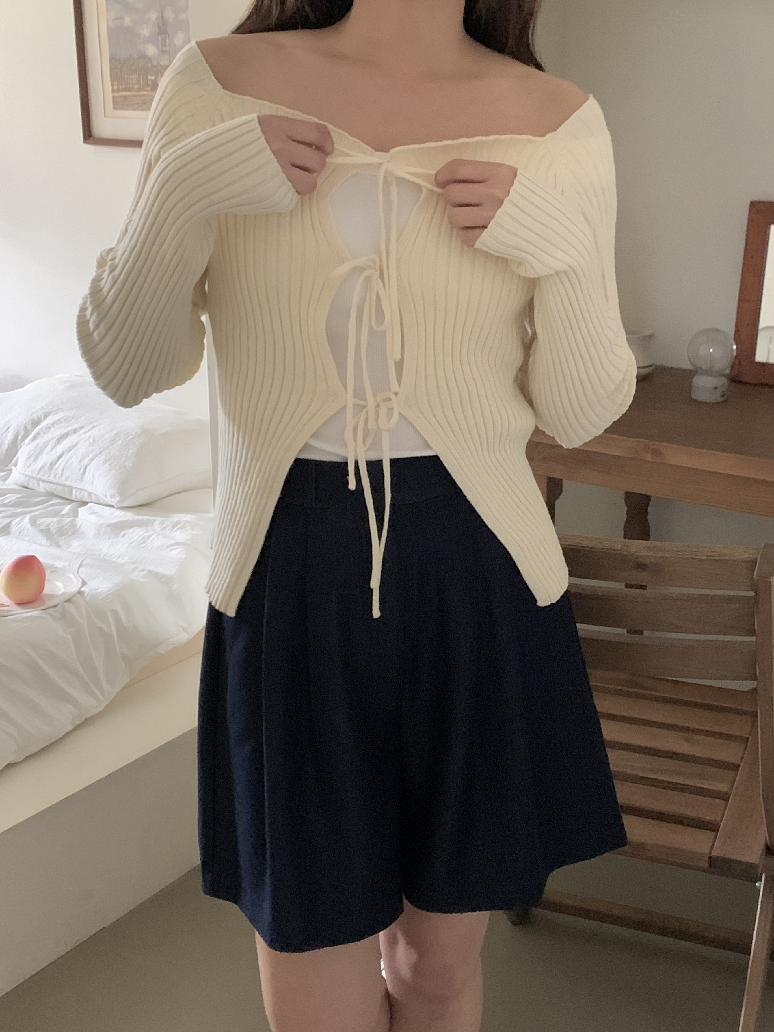 ツータックディープブルーワイドショートデニムパンツ | 詳細画像5