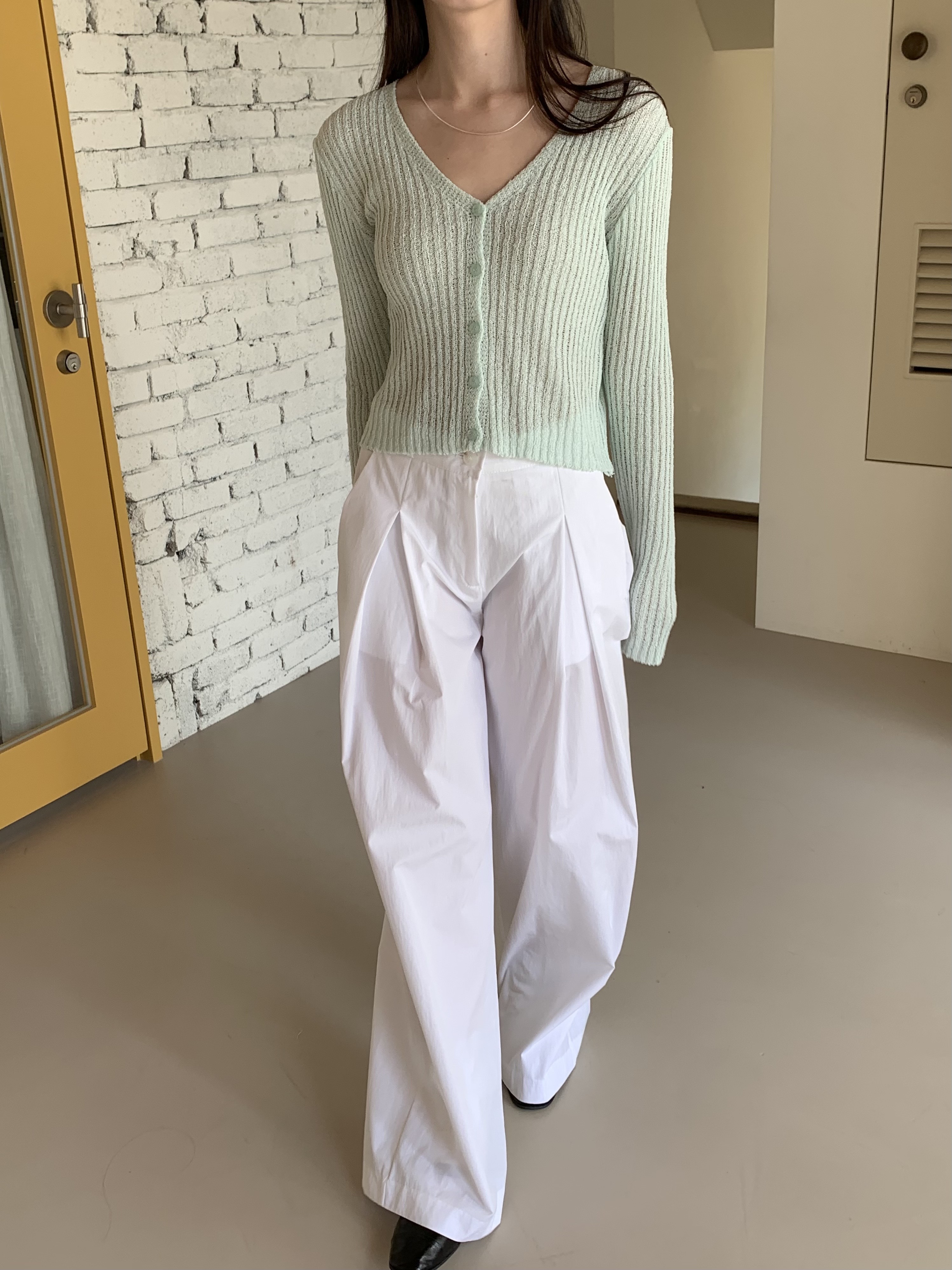 Vネッククロップドシアーリブニットカーディガン | 詳細画像6