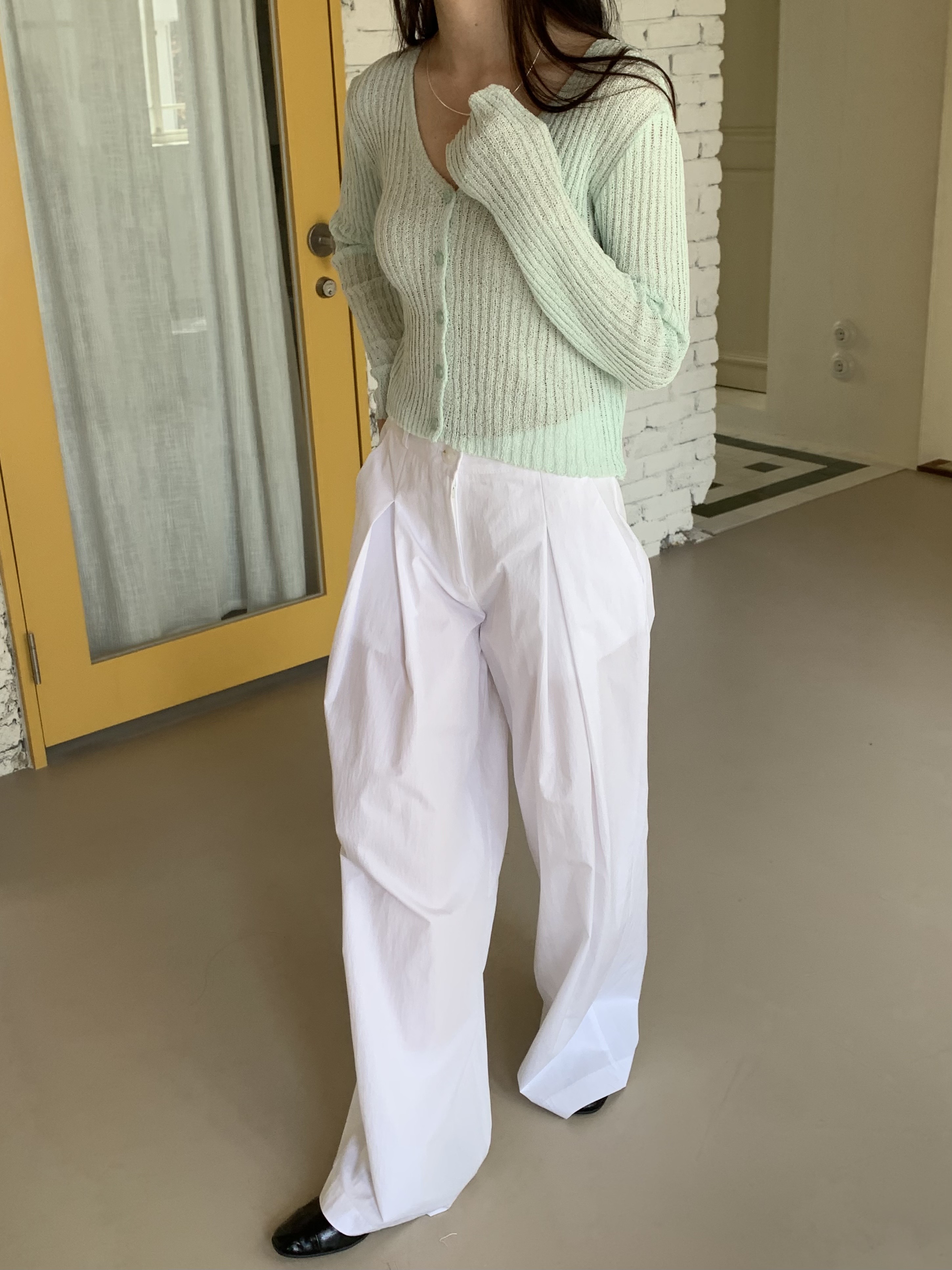 Vネッククロップドシアーリブニットカーディガン | 詳細画像8