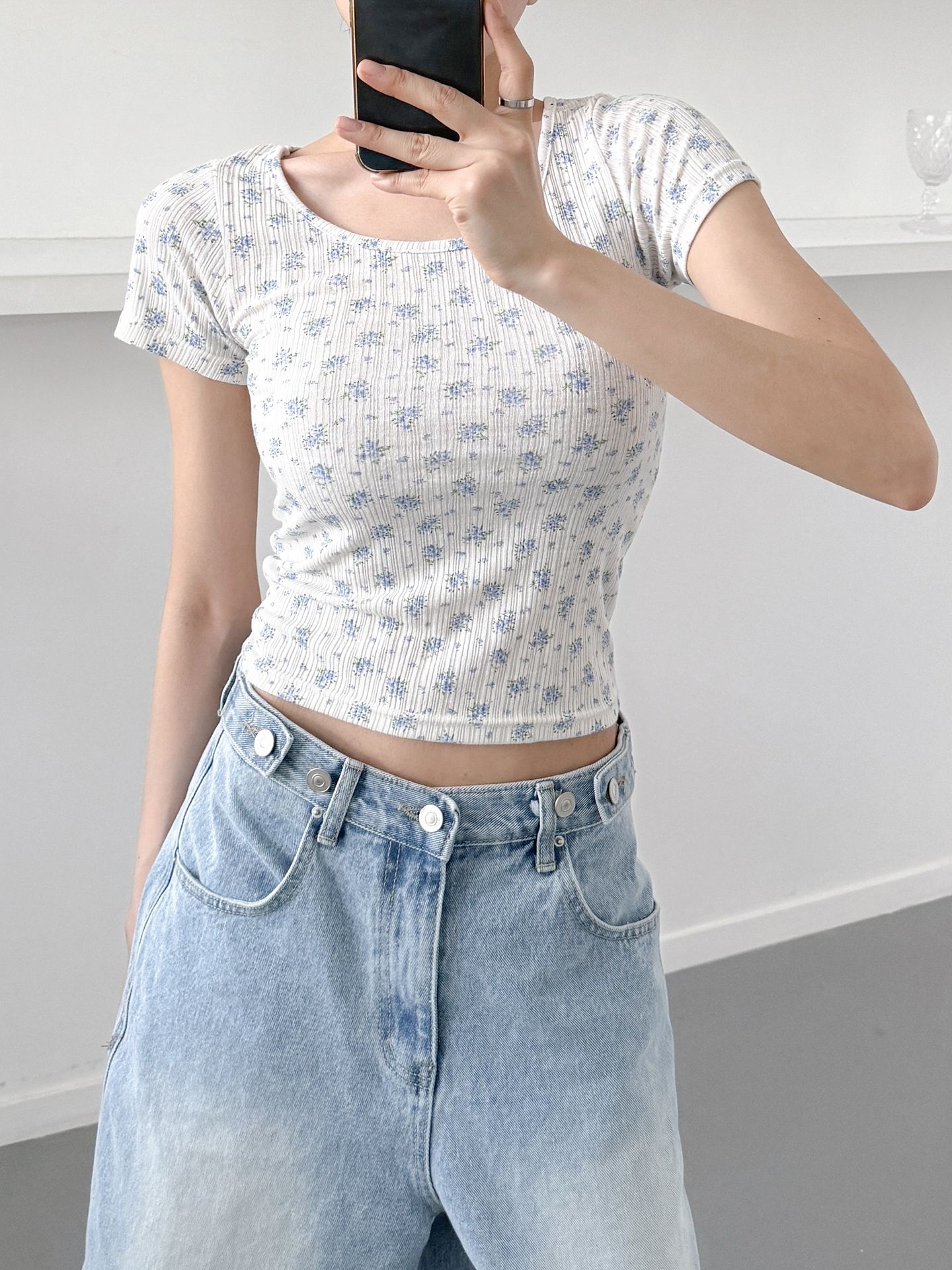 シアーパンチングUネック花柄半袖Tシャツ | 詳細画像12