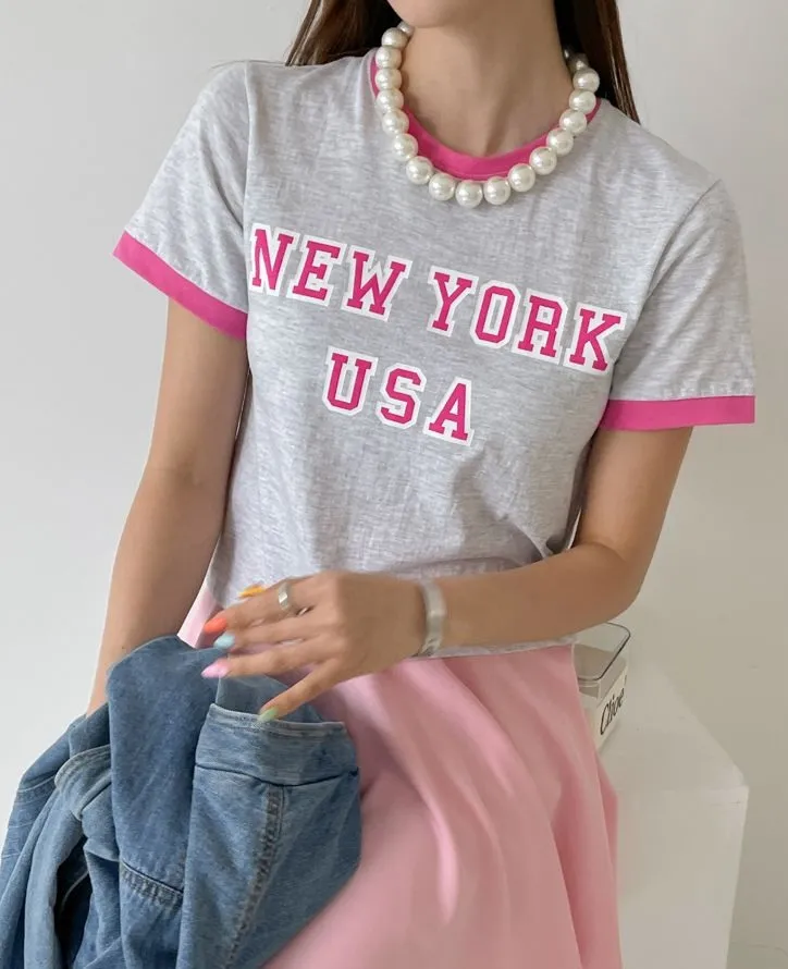 配色NEW YORKクロップド半袖Tシャツ | 詳細画像1