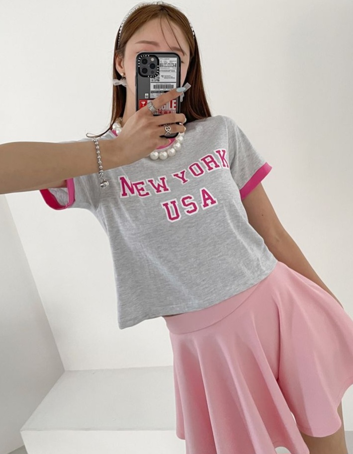 配色NEW YORKクロップド半袖Tシャツ | 詳細画像11