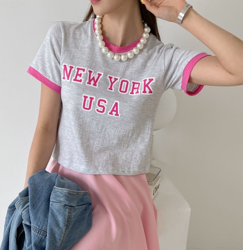 配色NEW YORKクロップド半袖Tシャツ | 詳細画像15