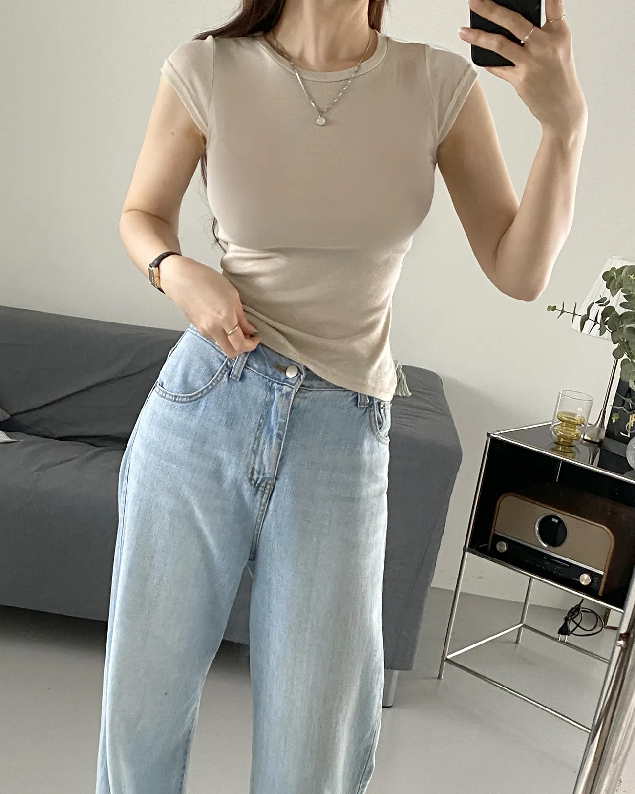 テンセル混シアーキャップスリーブTシャツ | 詳細画像1