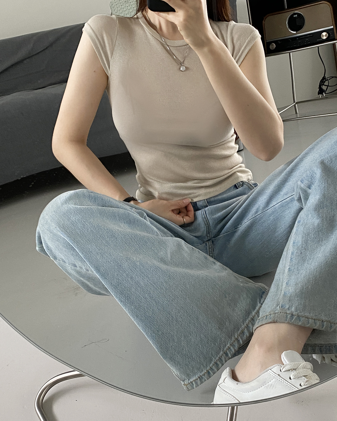 テンセル混シアーキャップスリーブTシャツ | 詳細画像5