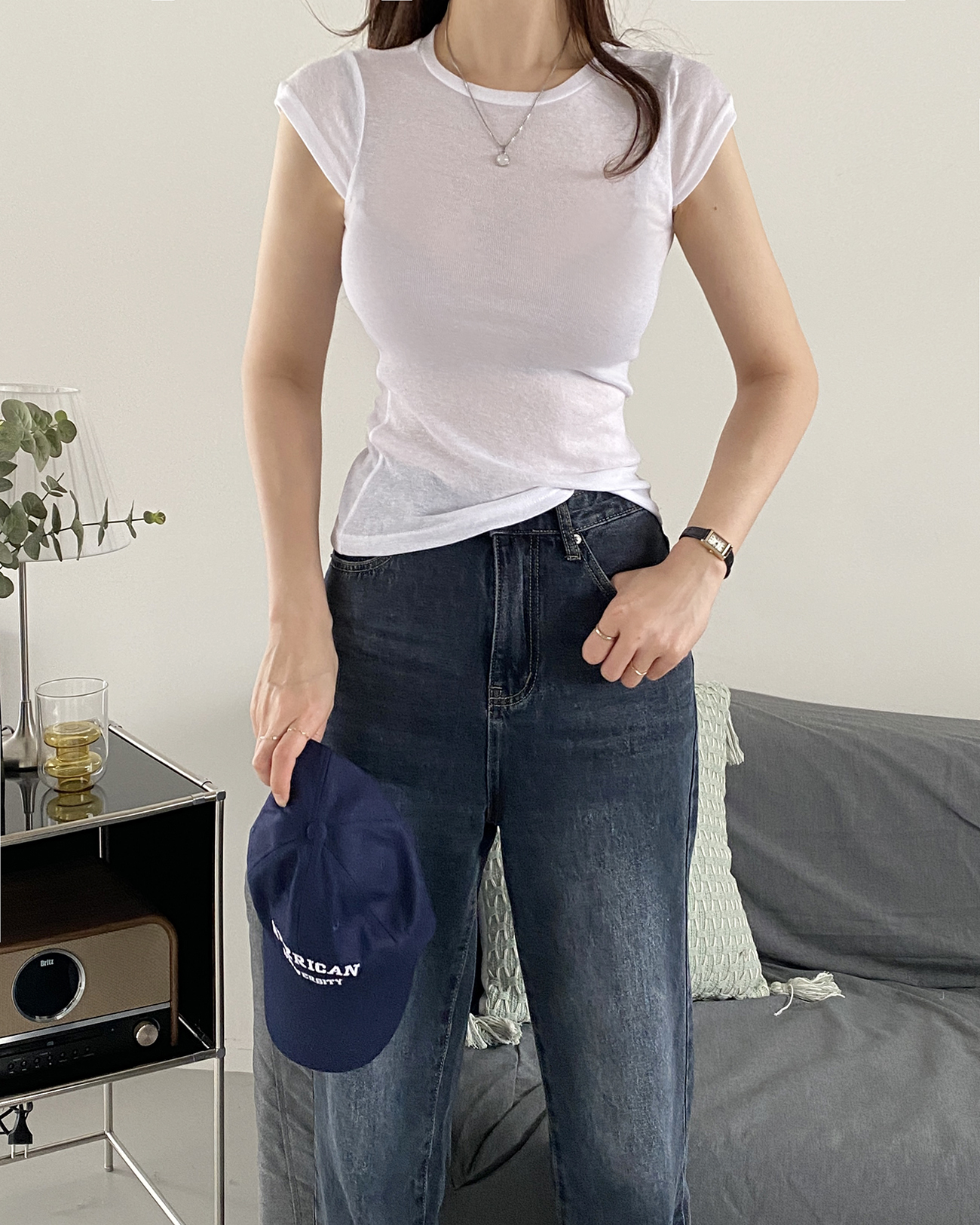 テンセル混シアーキャップスリーブTシャツ | 詳細画像8