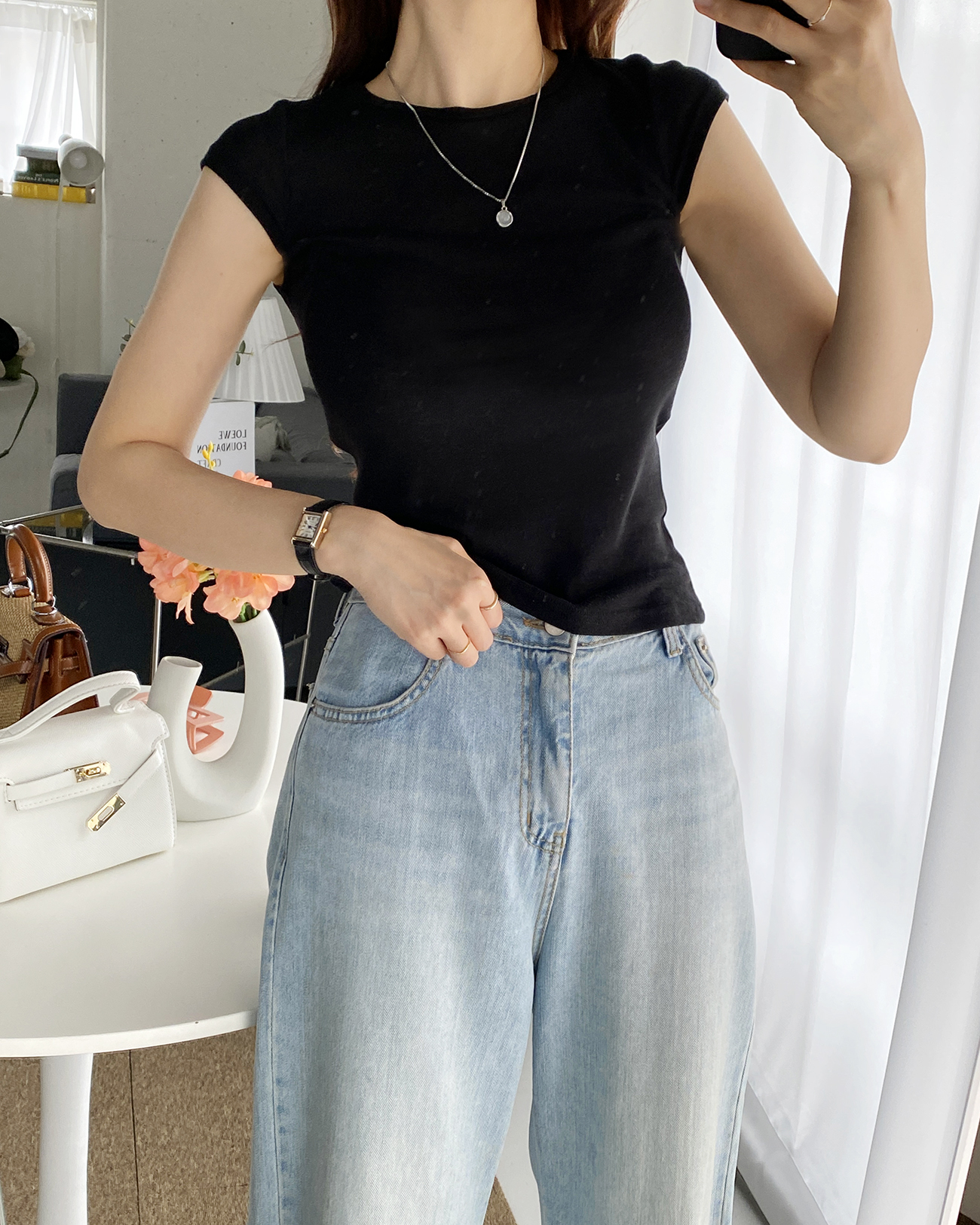 テンセル混シアーキャップスリーブTシャツ | 詳細画像10