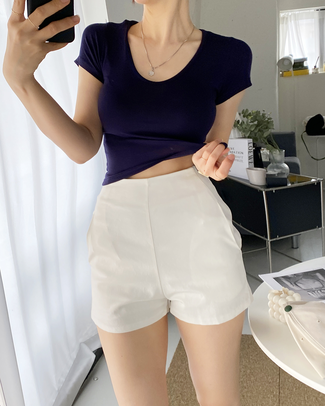 VネックショートスリーブクロップドスリムTシャツ | 詳細画像5