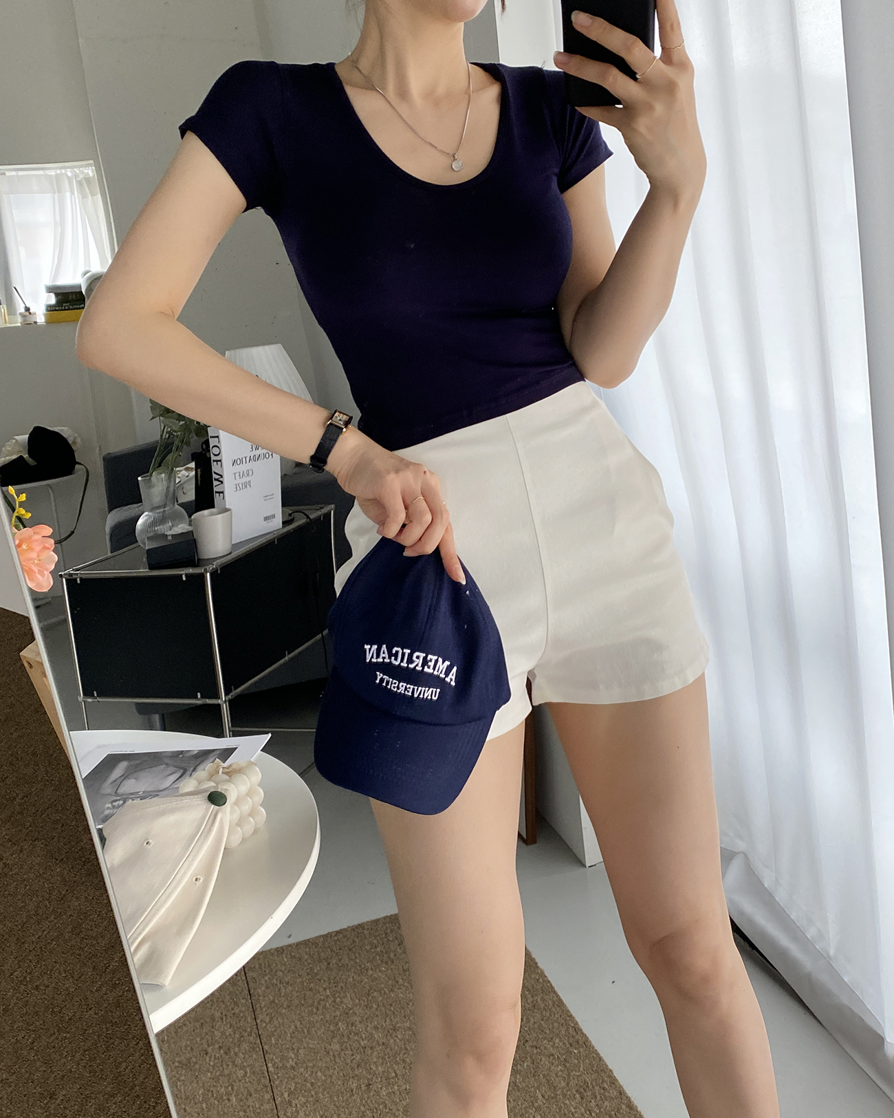 VネックショートスリーブクロップドスリムTシャツ | 詳細画像7