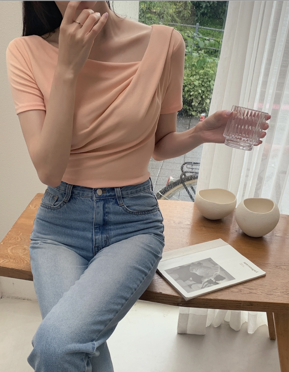 ドレープネックスリム半袖Tシャツ | 詳細画像9
