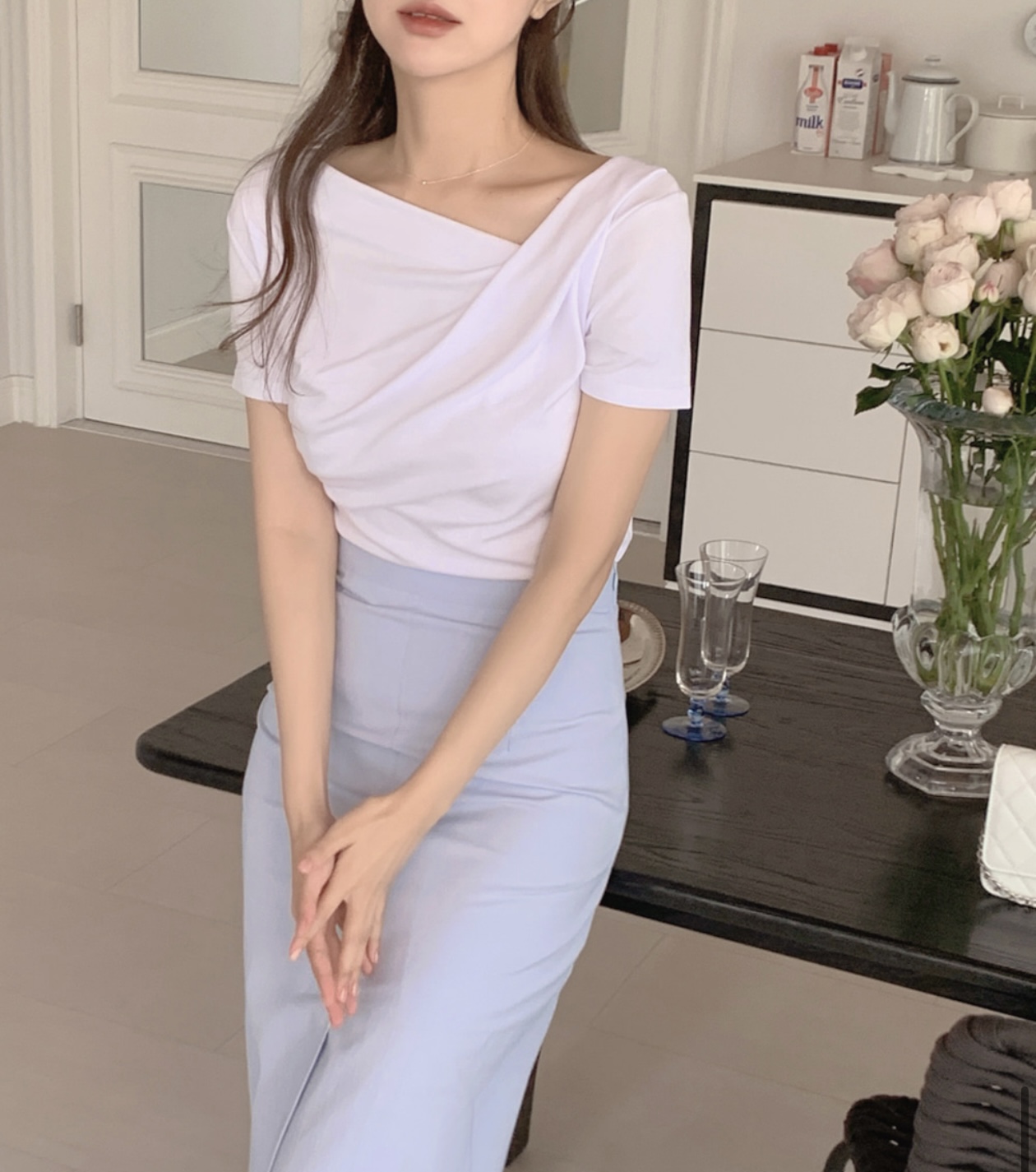 ドレープネックスリム半袖Tシャツ | 詳細画像16