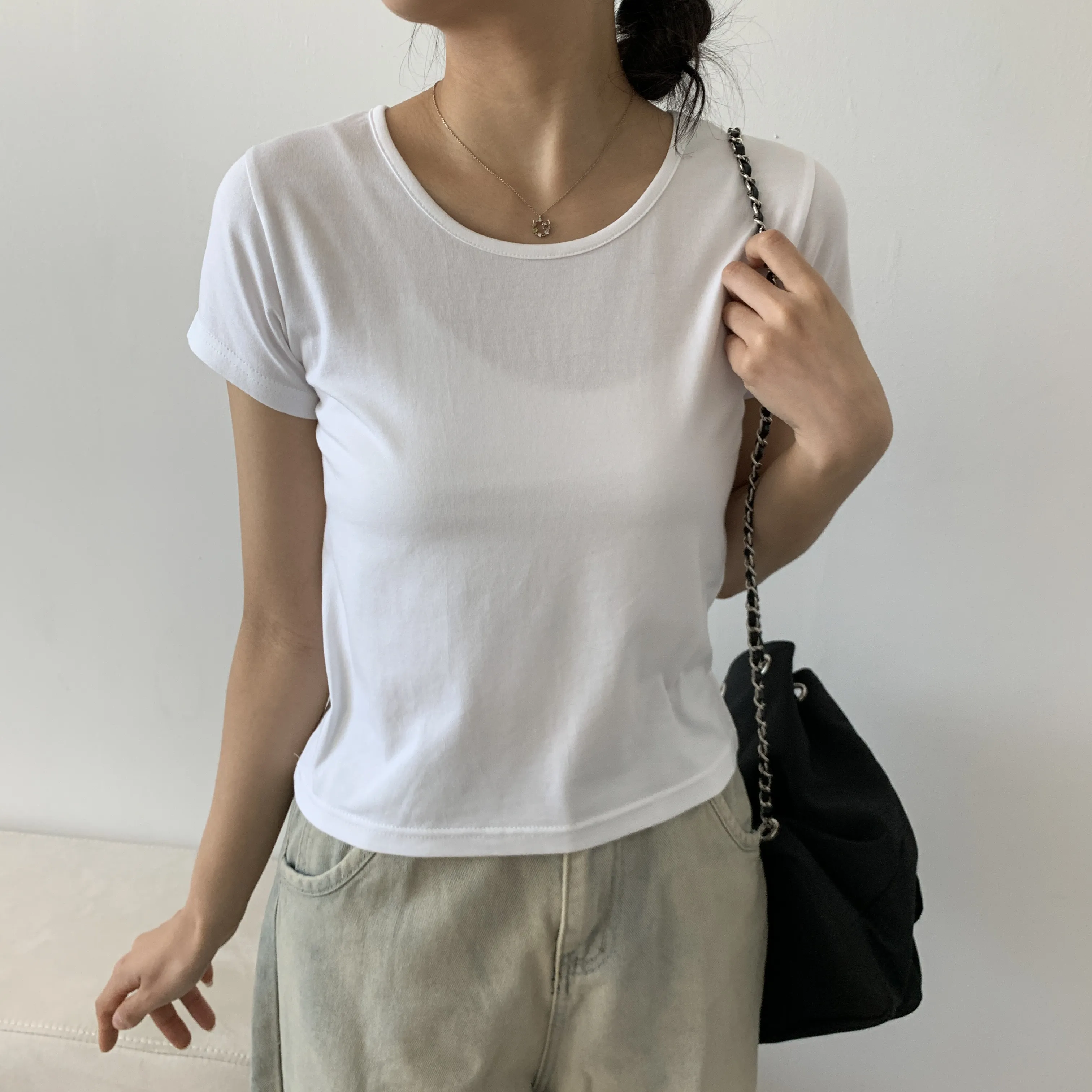 モダール混UネックショートスリーブTシャツ | 詳細画像1
