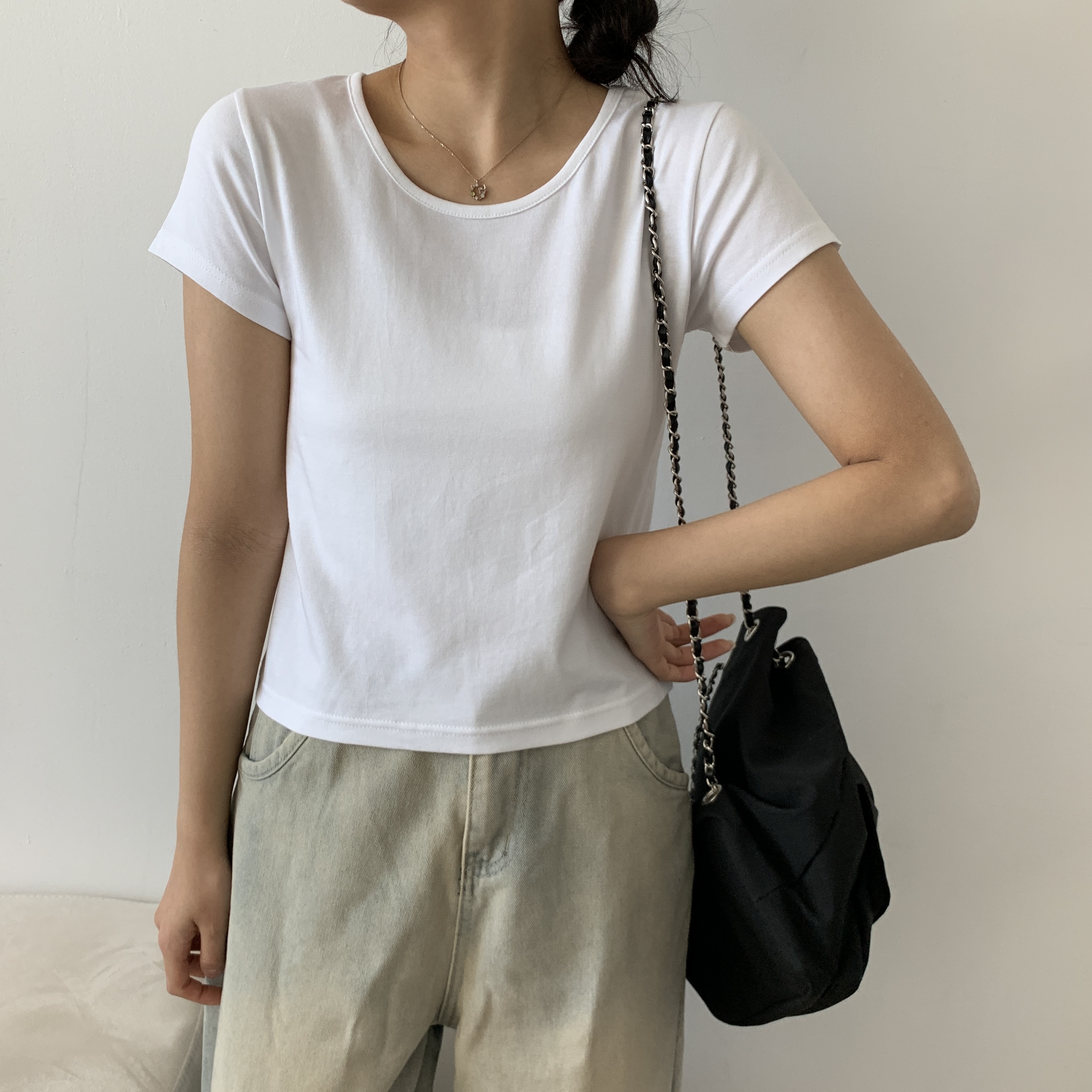 モダール混UネックショートスリーブTシャツ | 詳細画像2