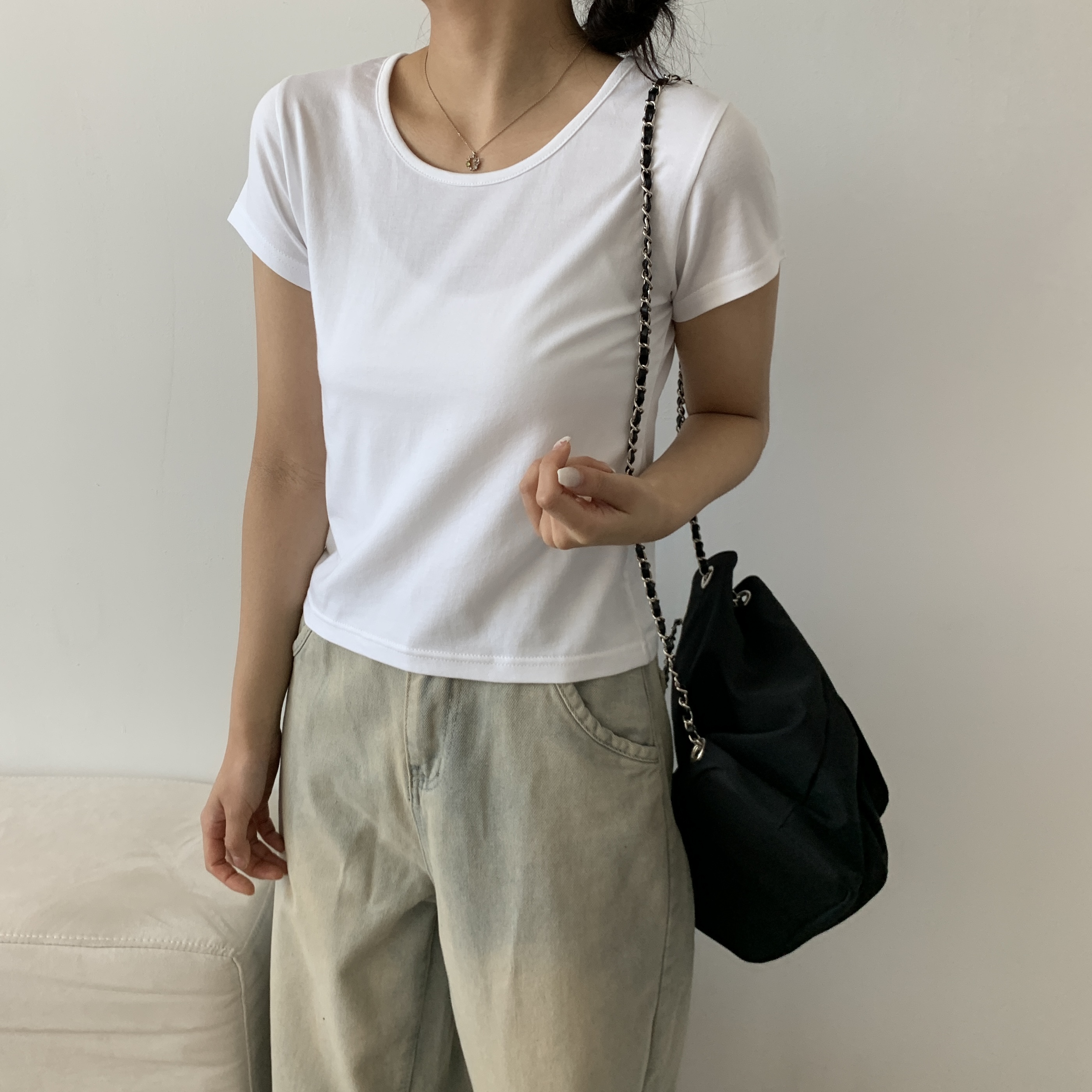 モダール混UネックショートスリーブTシャツ | 詳細画像3