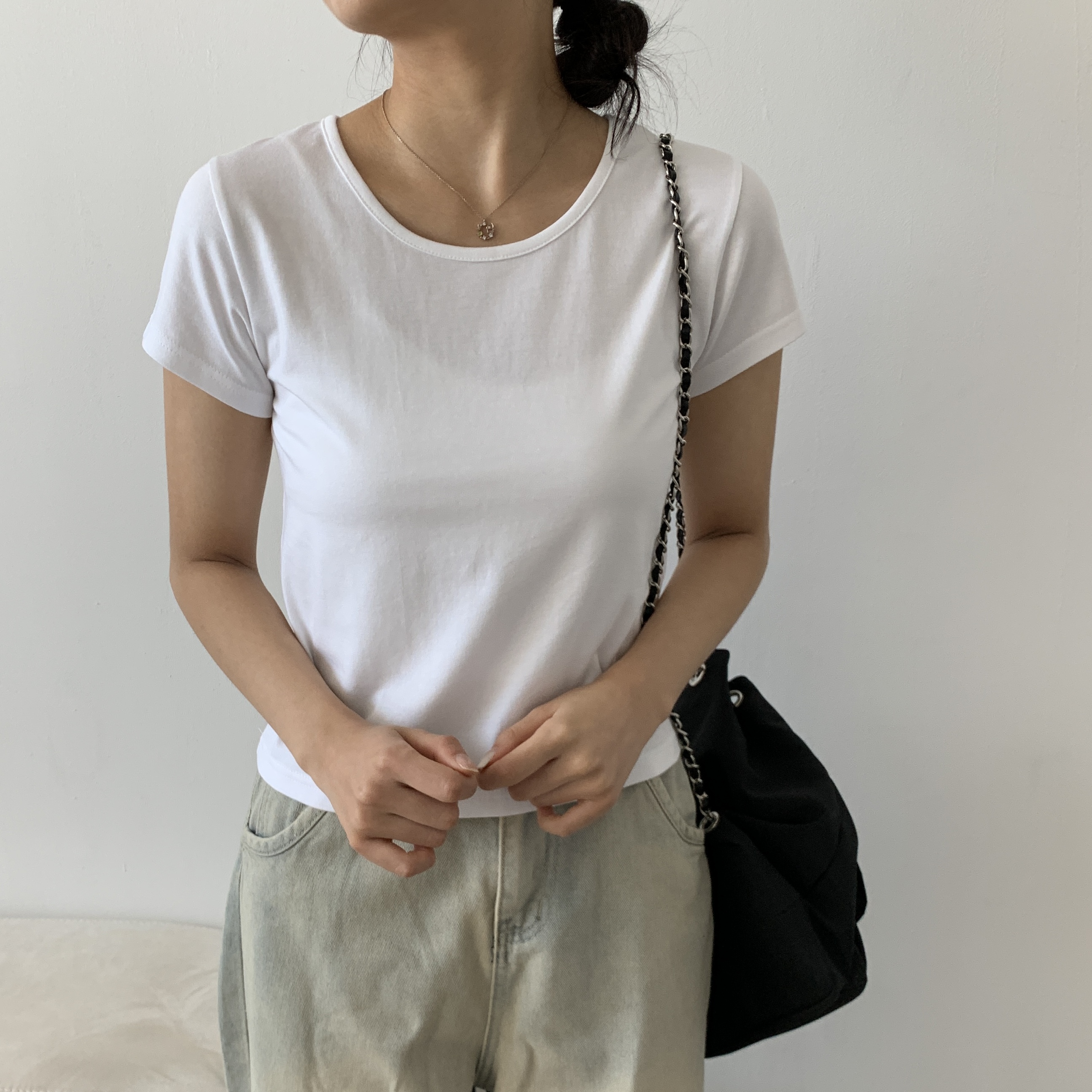 モダール混UネックショートスリーブTシャツ | 詳細画像4