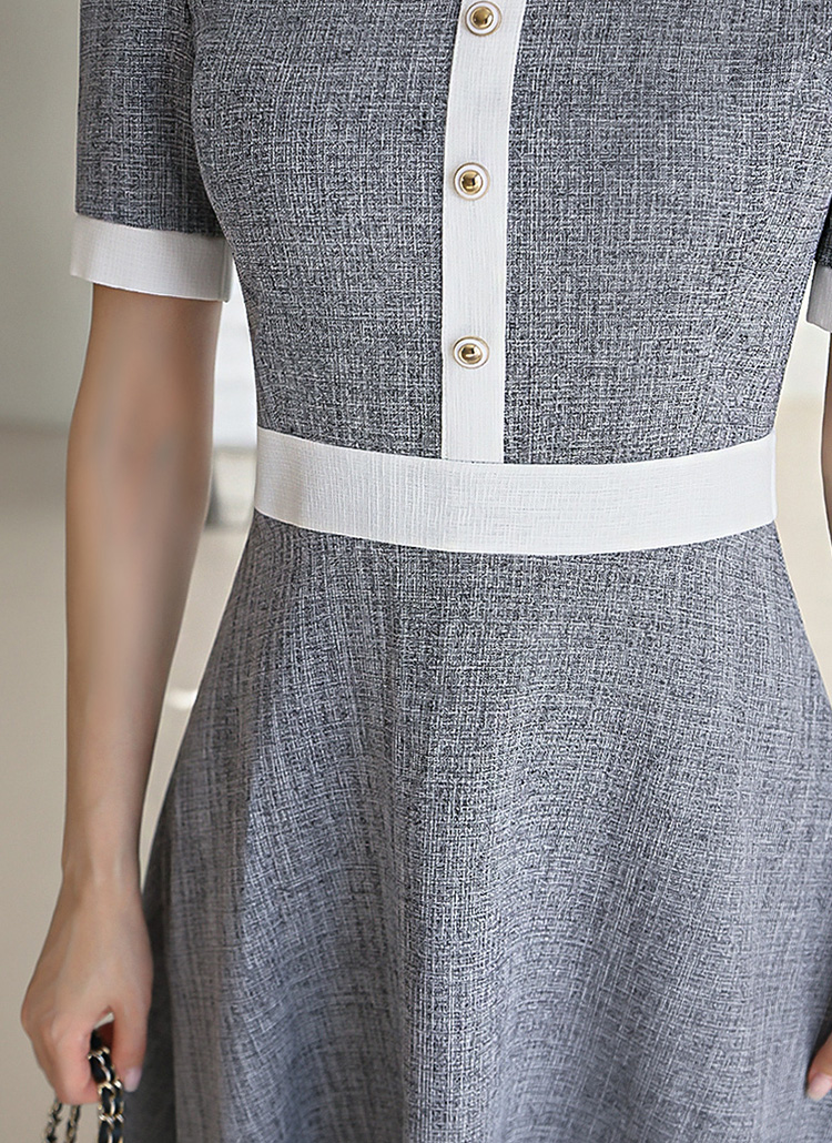 ツイードハーフボタン配色半袖ワンピース | レディース