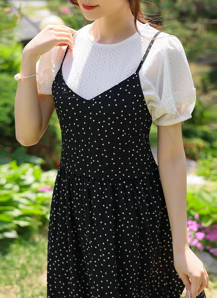 リンクルレース配色パフ半袖Tシャツ | styleonme | 詳細画像1