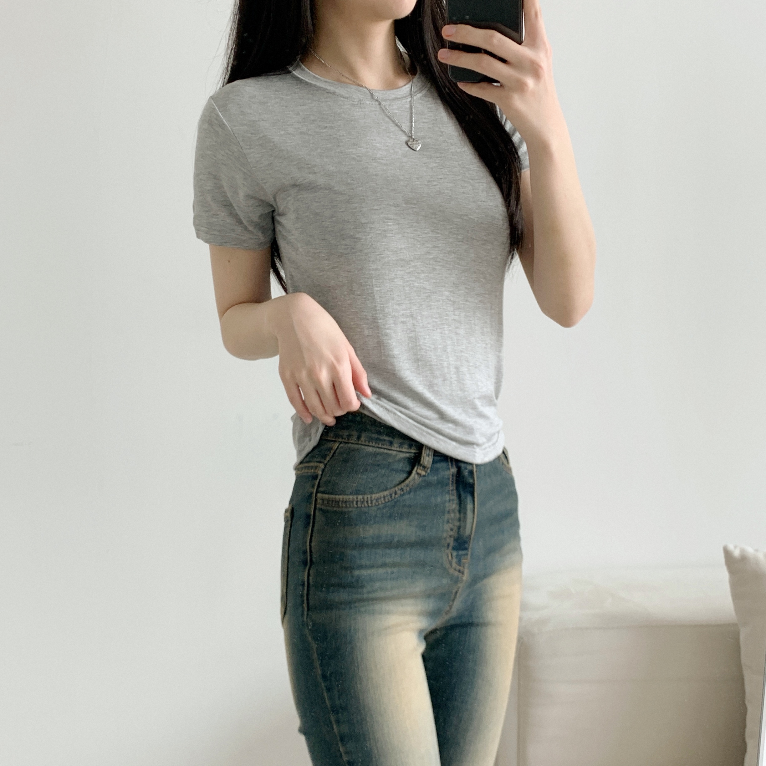 ラウンドクロップドスリム半袖Tシャツ | 詳細画像2