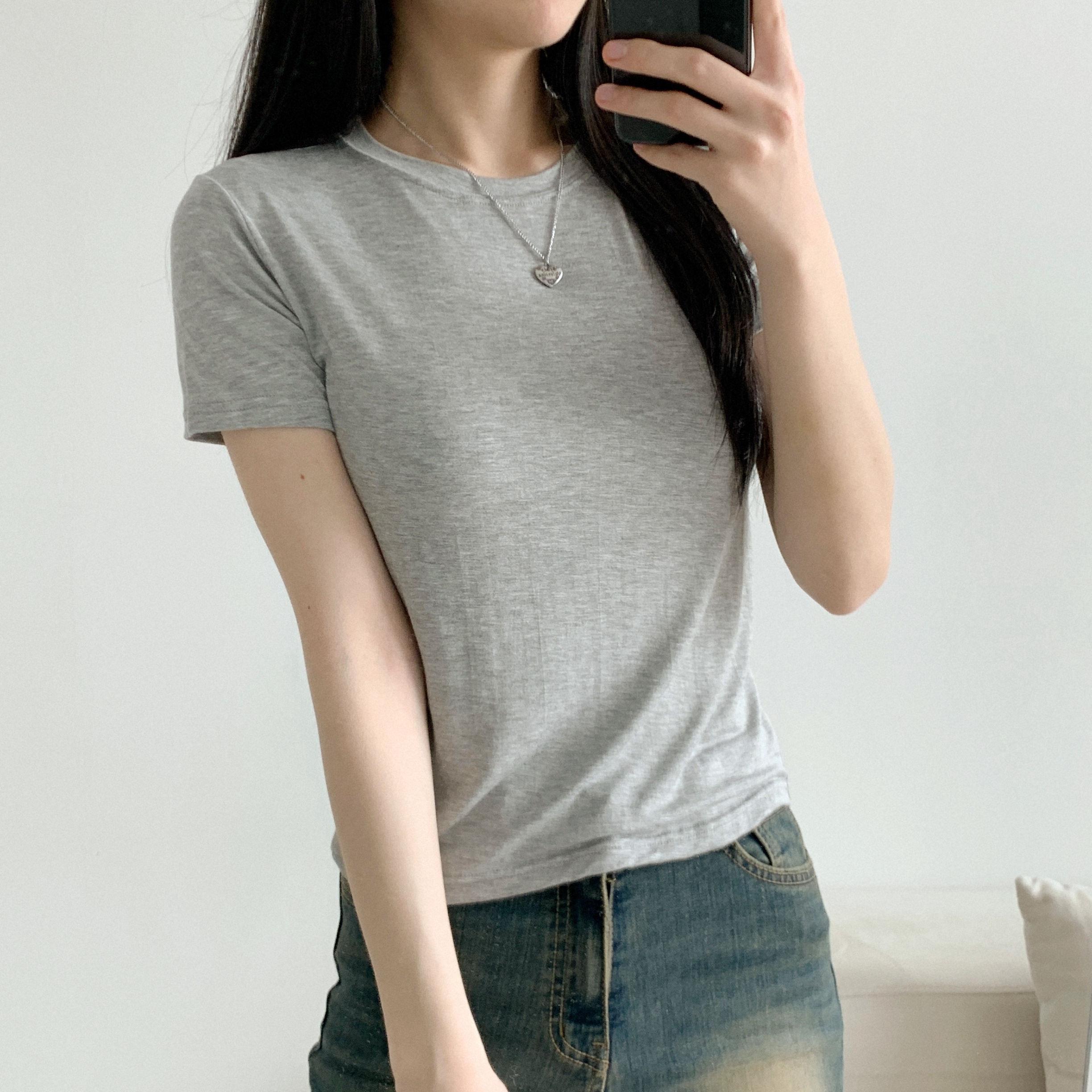 ラウンドクロップドスリム半袖Tシャツ | 詳細画像3