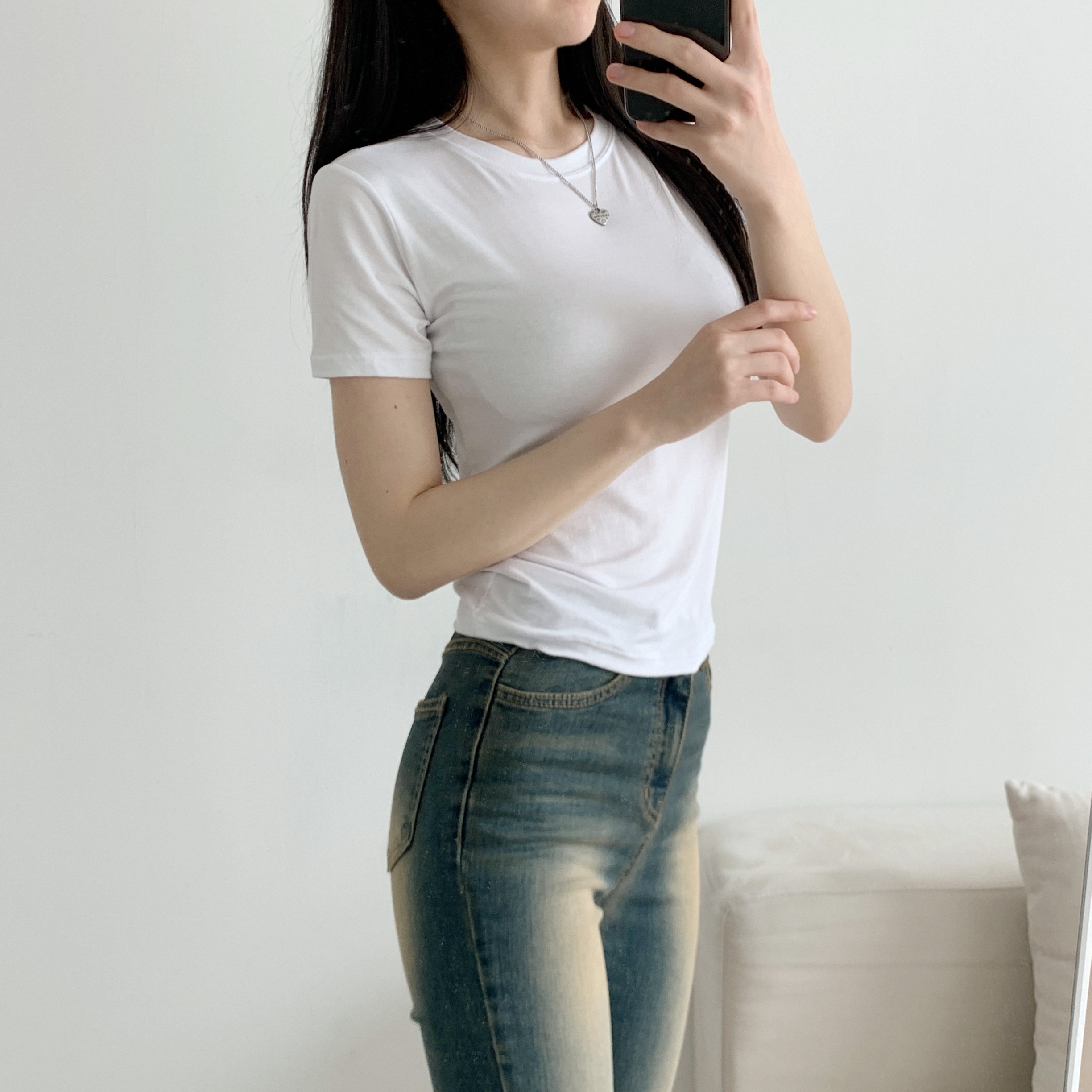 ラウンドクロップドスリム半袖Tシャツ | 詳細画像7