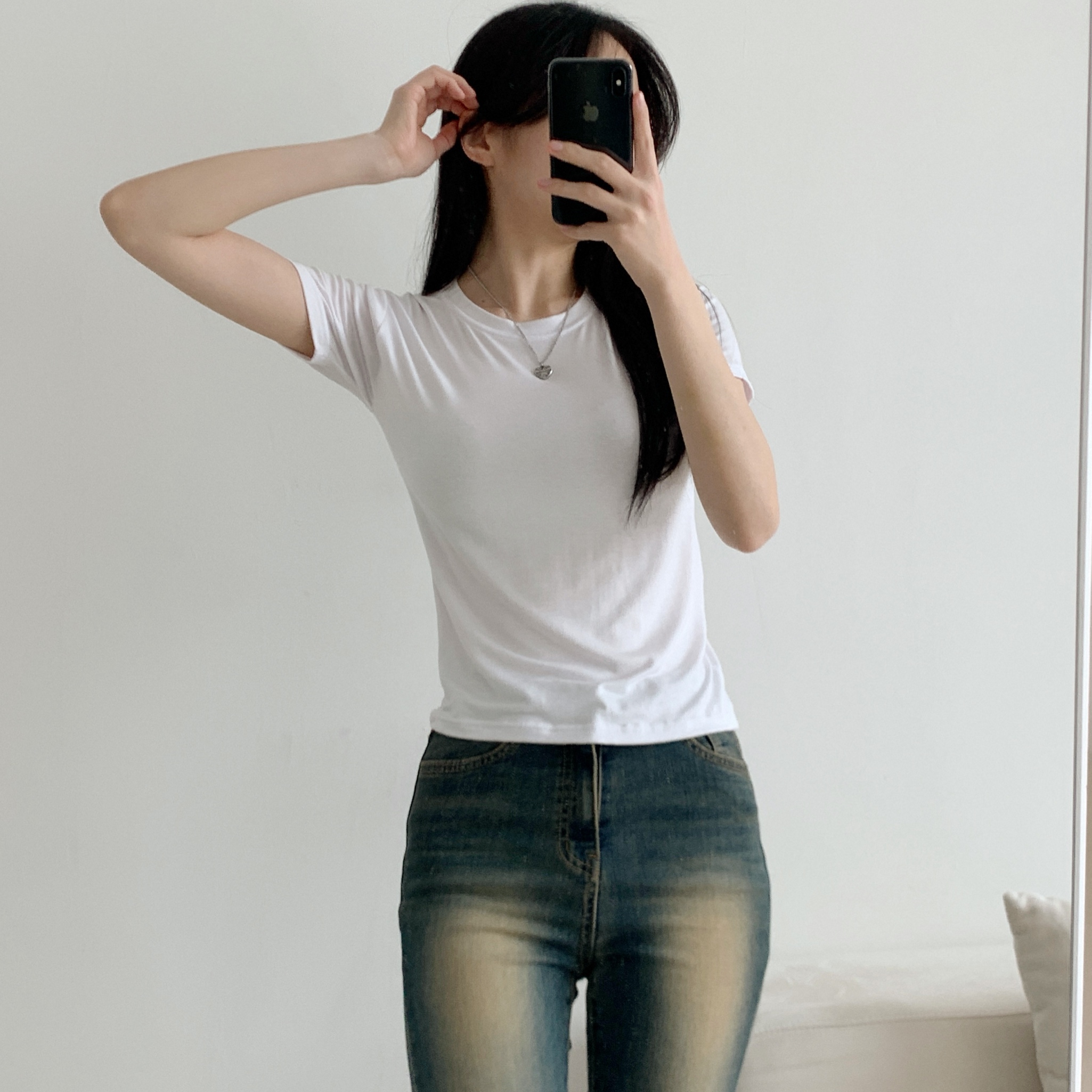 ラウンドクロップドスリム半袖Tシャツ | 詳細画像8