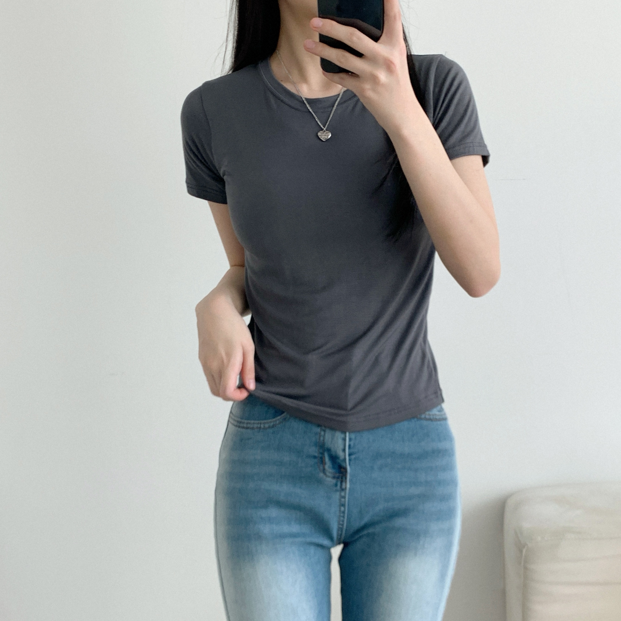 ラウンドクロップドスリム半袖Tシャツ | 詳細画像9