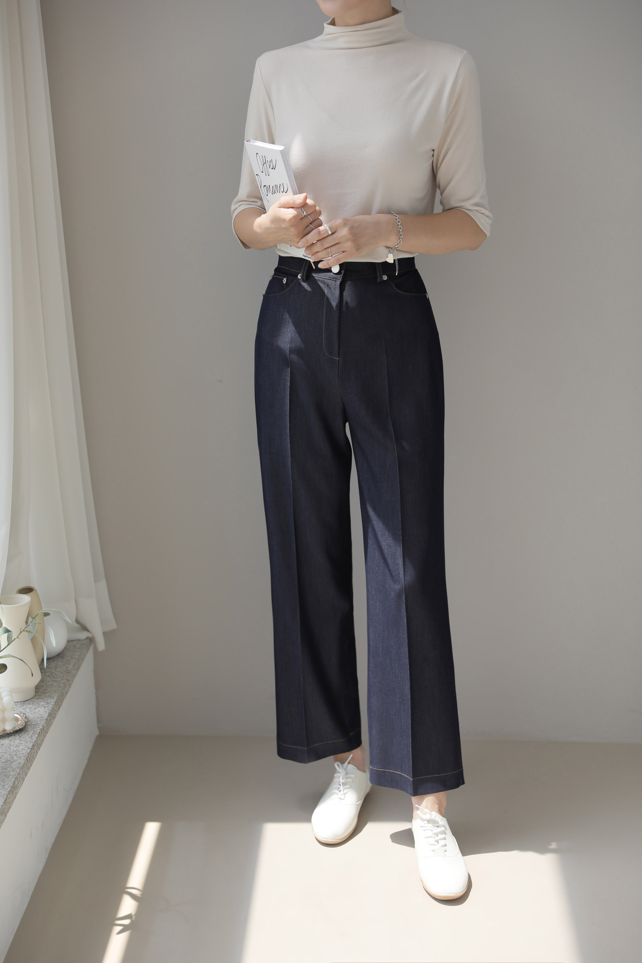 2TYPEステッチストレートスラックスデニムパンツ | 詳細画像3