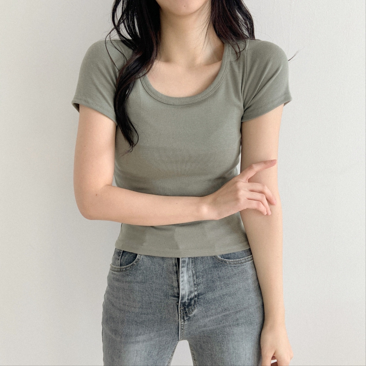 Uネッククロップドスリム半袖Tシャツ | 詳細画像5