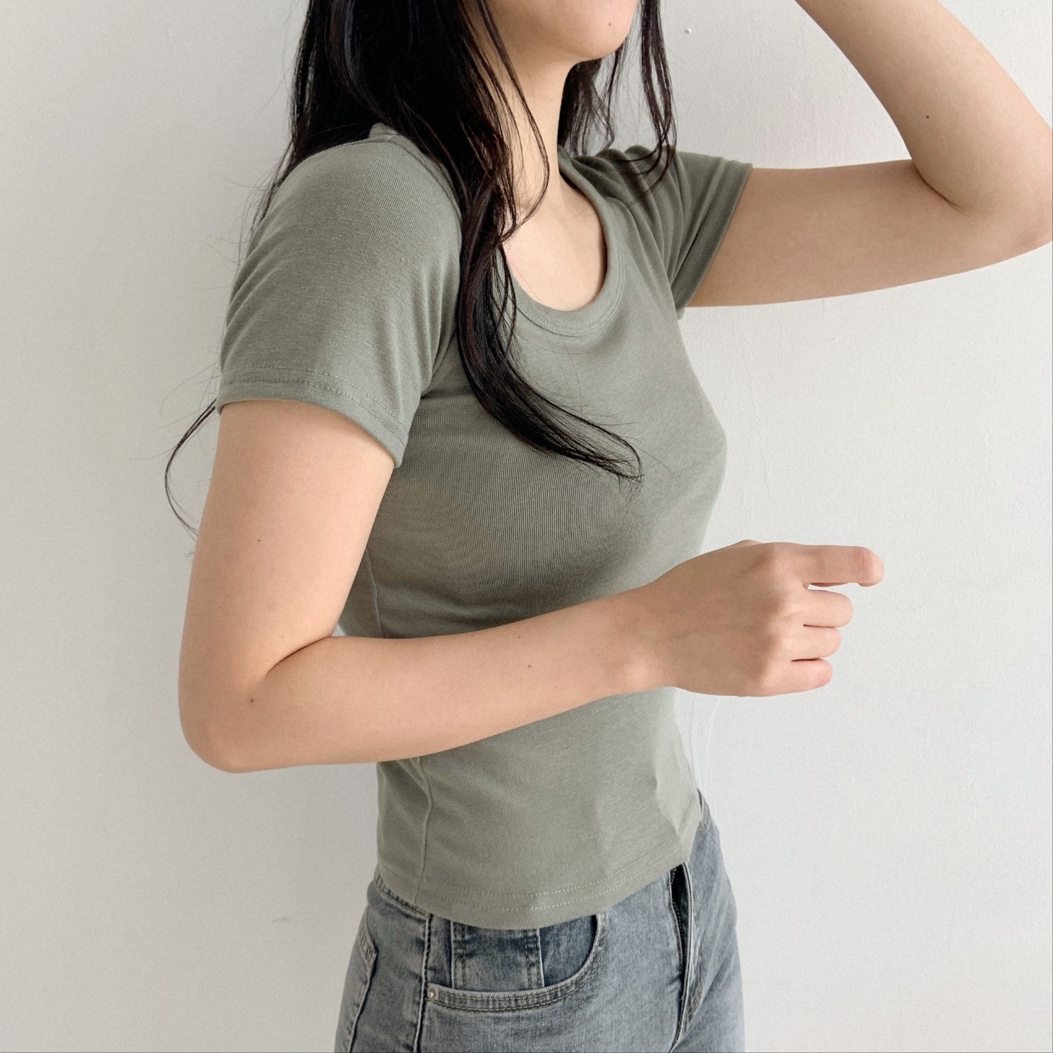 Uネッククロップドスリム半袖Tシャツ | 詳細画像6