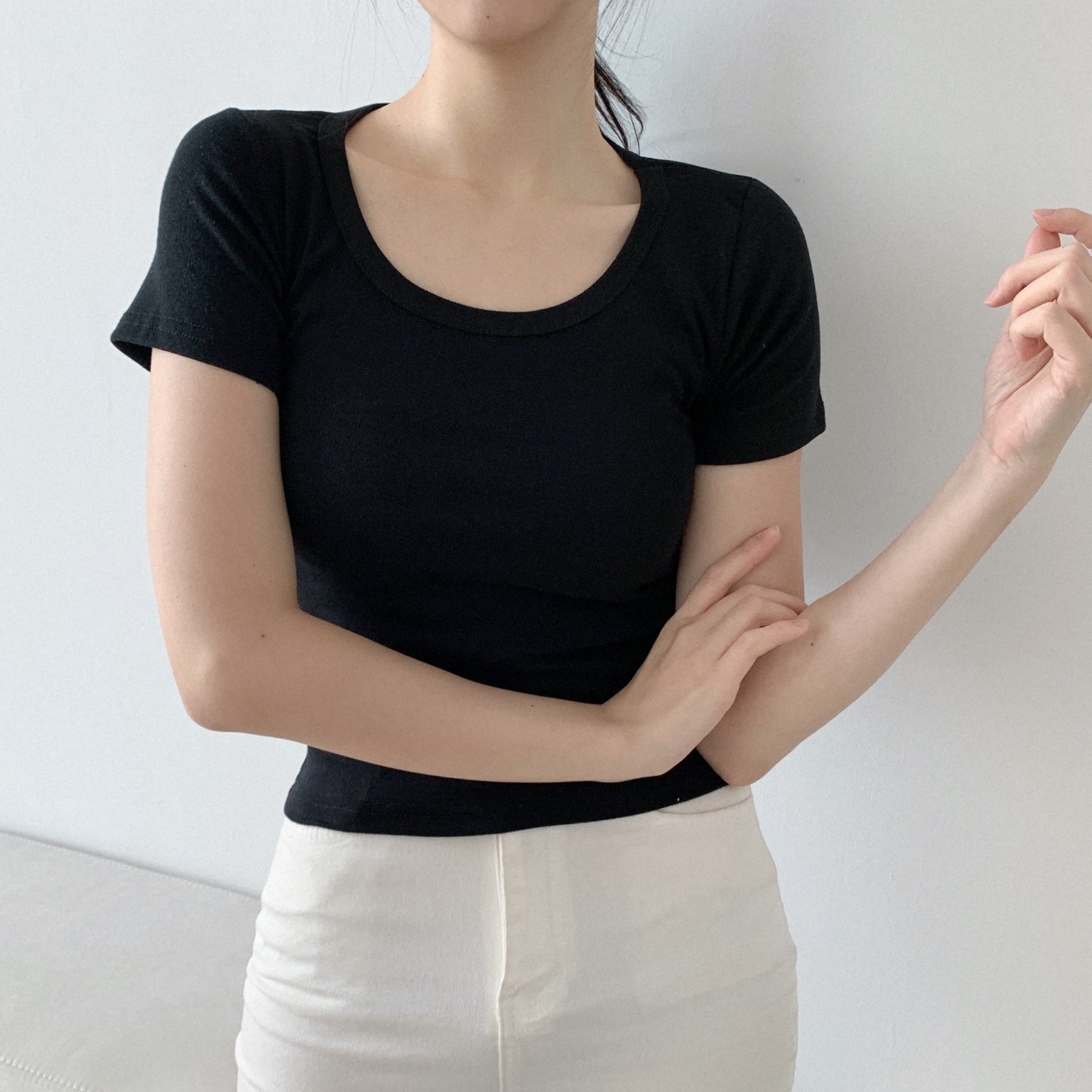 Uネッククロップドスリム半袖Tシャツ | 詳細画像8