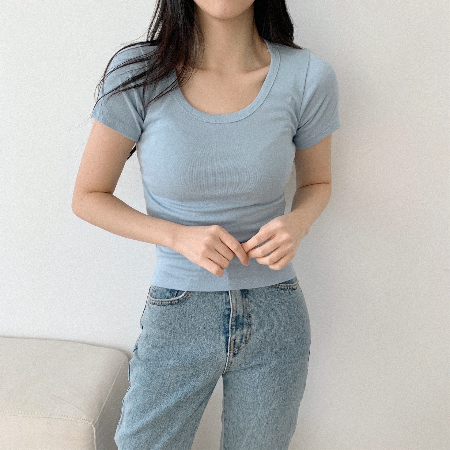 Uネッククロップドスリム半袖Tシャツ | 詳細画像10