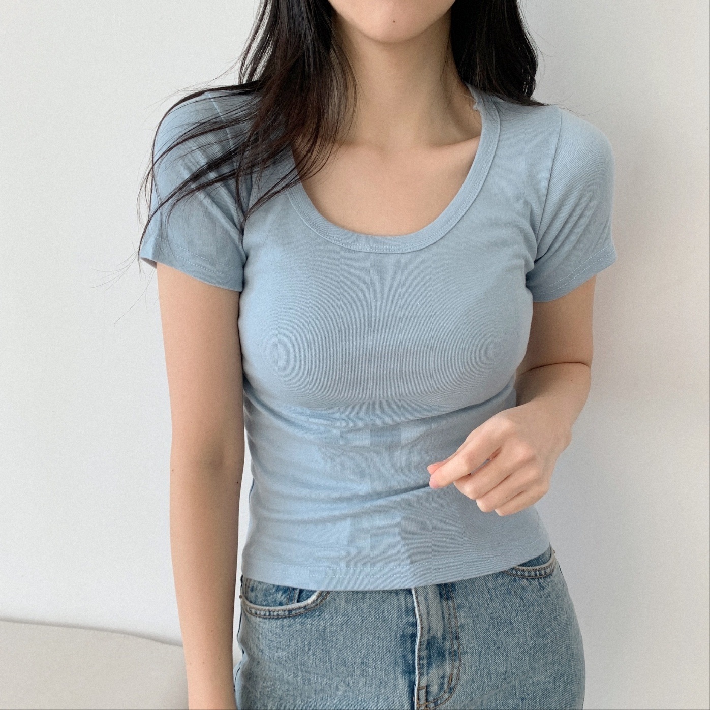 Uネッククロップドスリム半袖Tシャツ | 詳細画像11