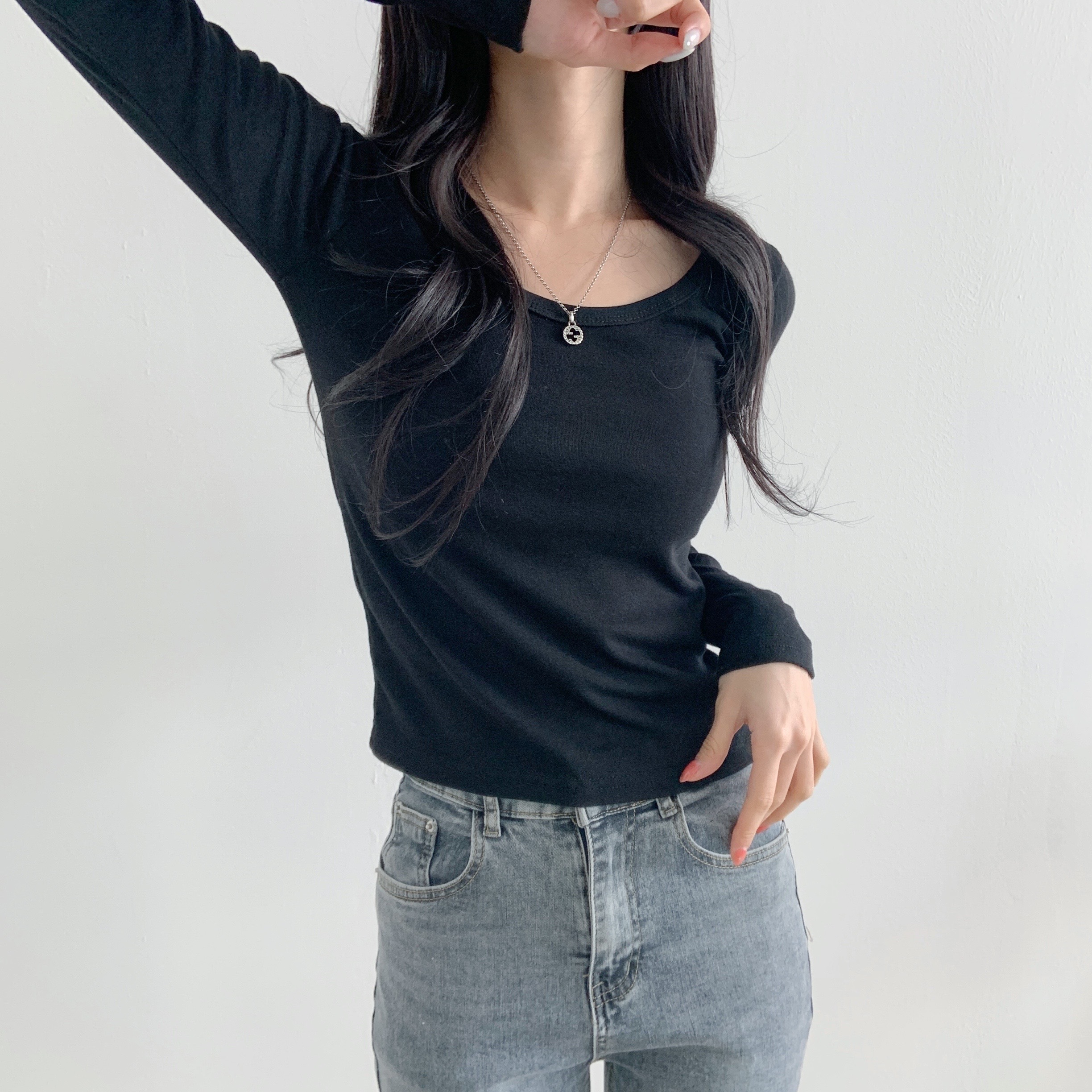 Uネッククロップドスリム長袖Tシャツ | 詳細画像5