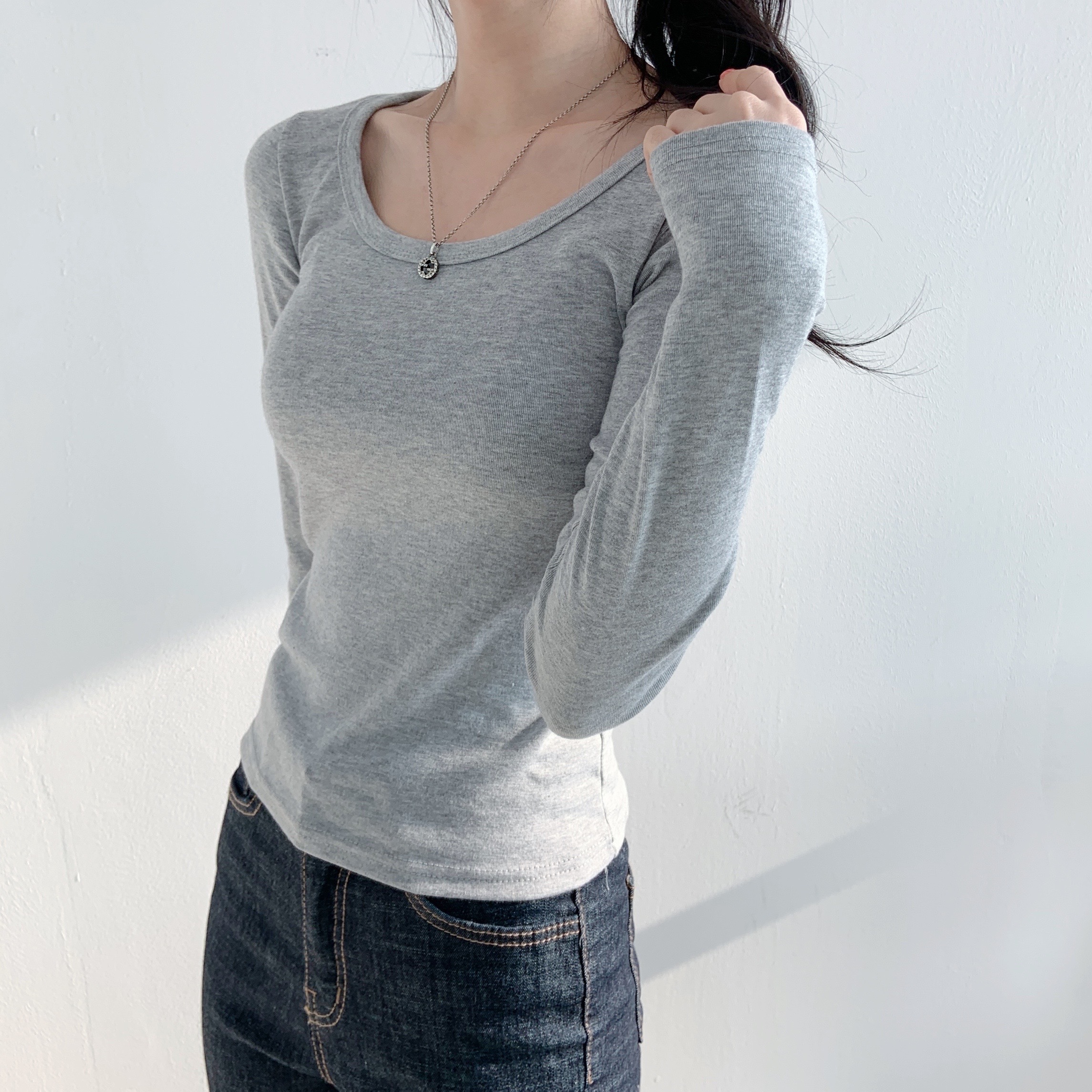 Uネッククロップドスリム長袖Tシャツ | 詳細画像7