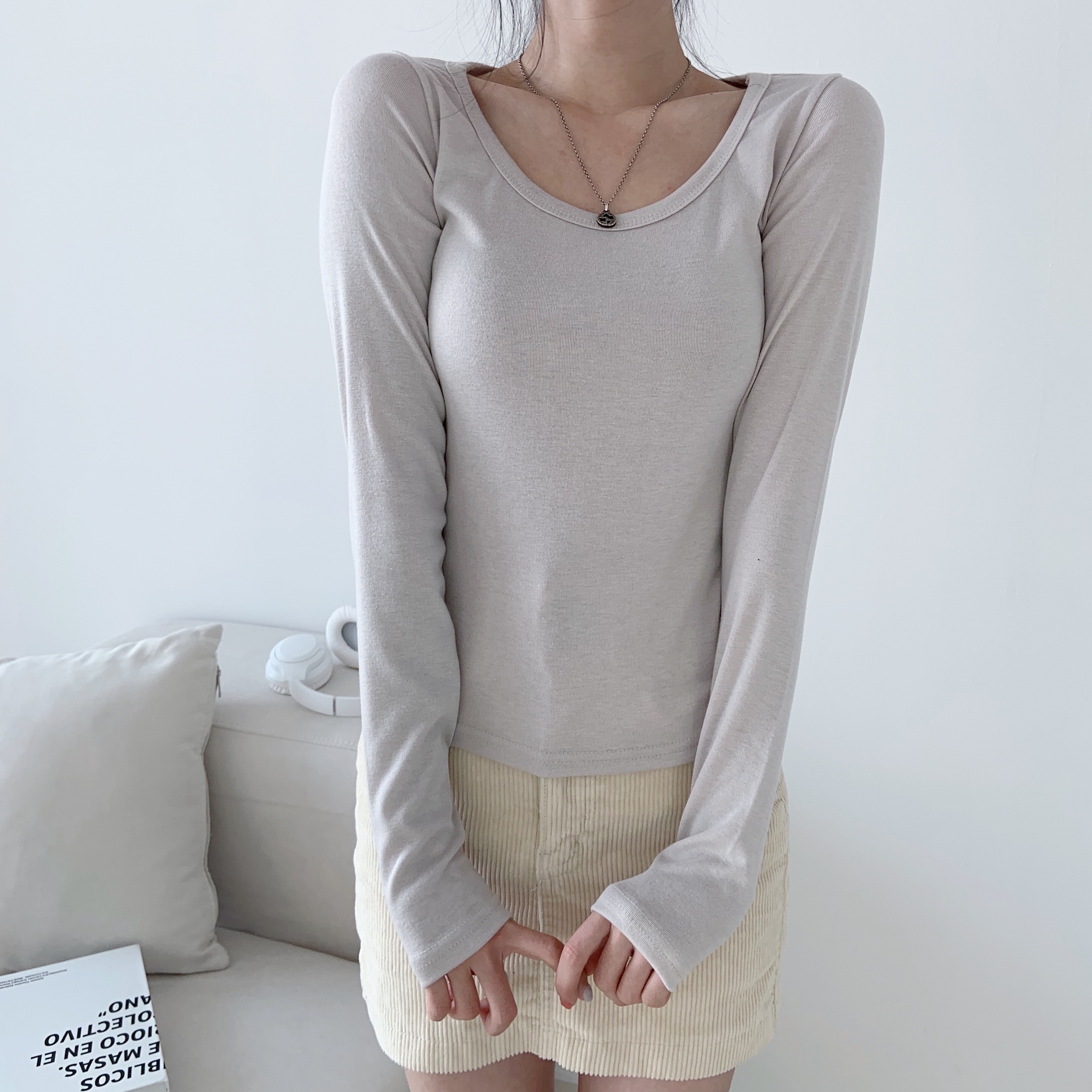 Uネッククロップドスリム長袖Tシャツ | 詳細画像10