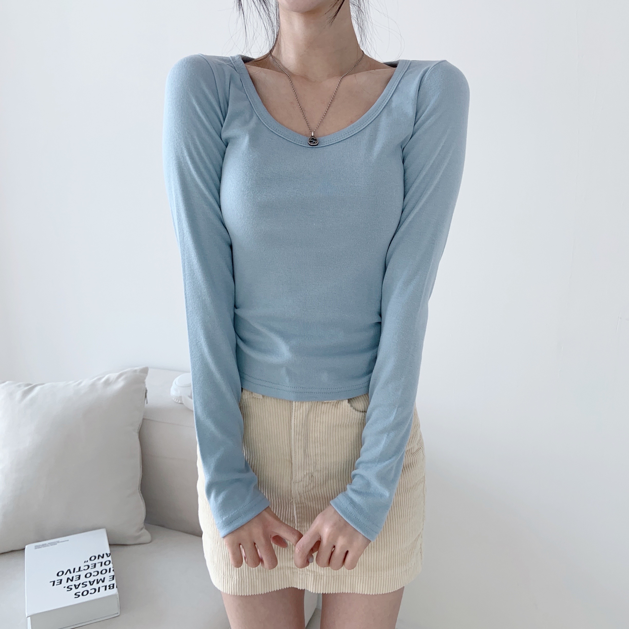Uネッククロップドスリム長袖Tシャツ | 詳細画像11