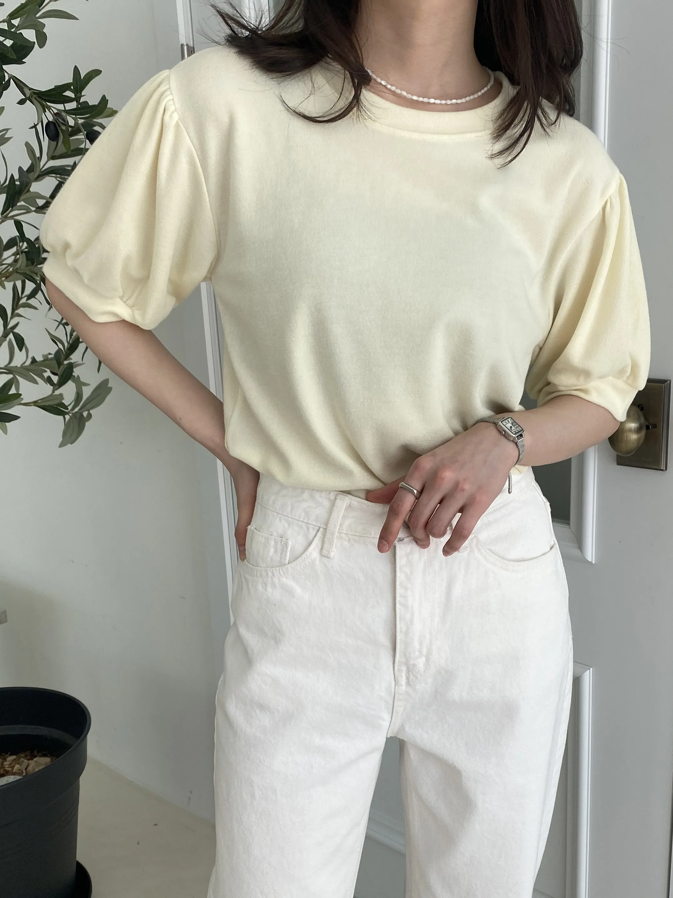 ラウンドネックパフスリーブTシャツ | 詳細画像1