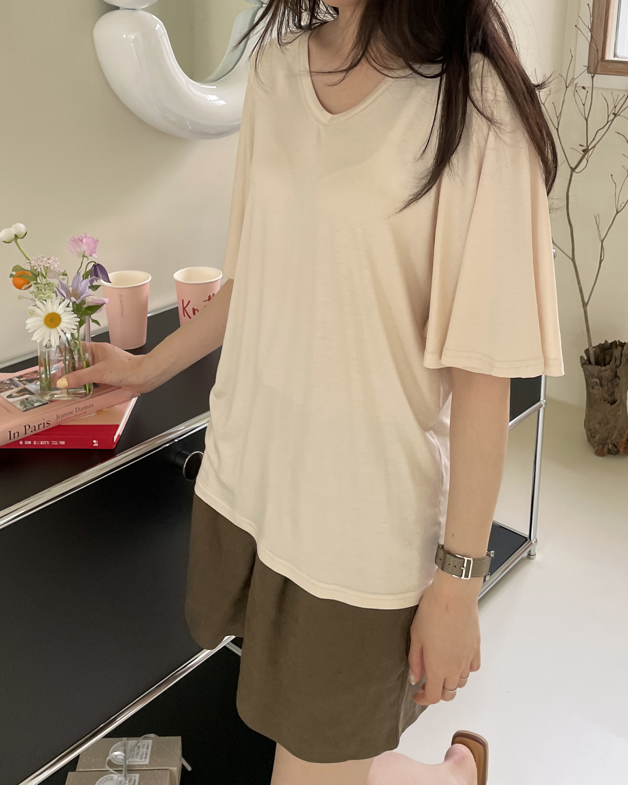 Vネックフレア半袖Tシャツ | 詳細画像3