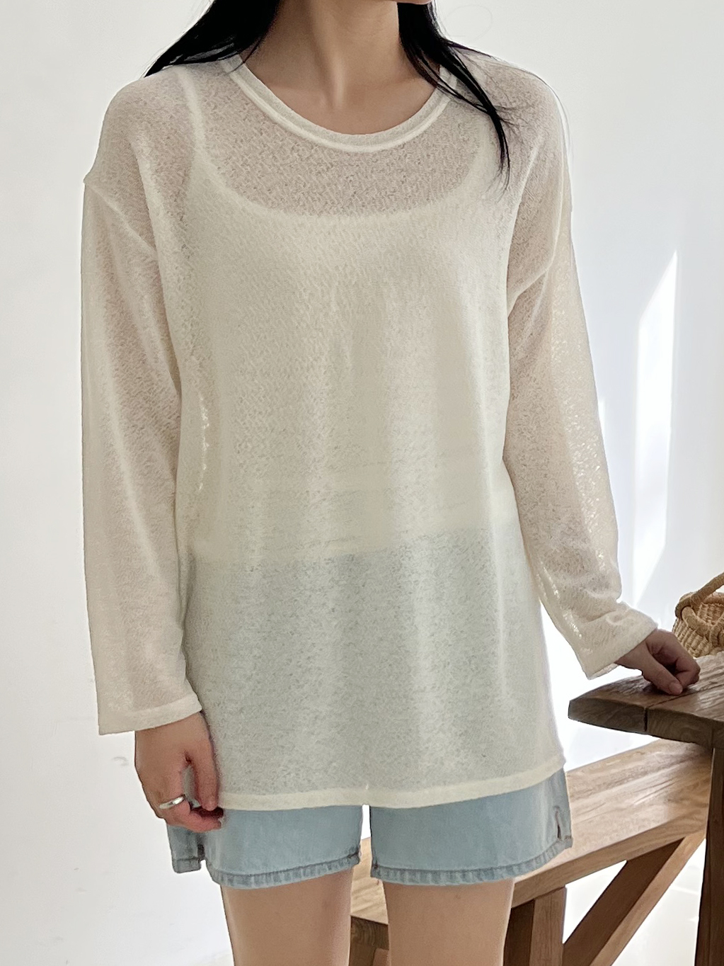 シースルー長袖ルーズTシャツ | 詳細画像2