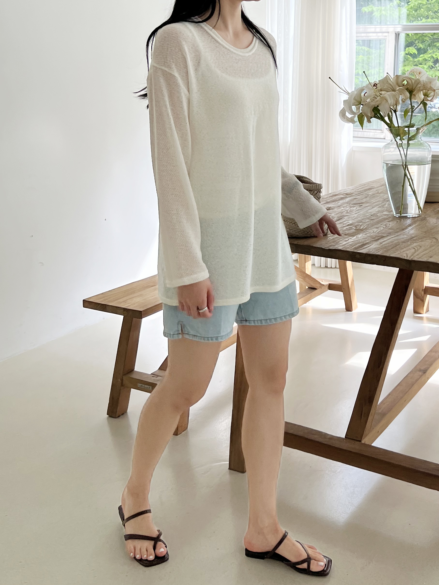 シースルー長袖ルーズTシャツ | 詳細画像4