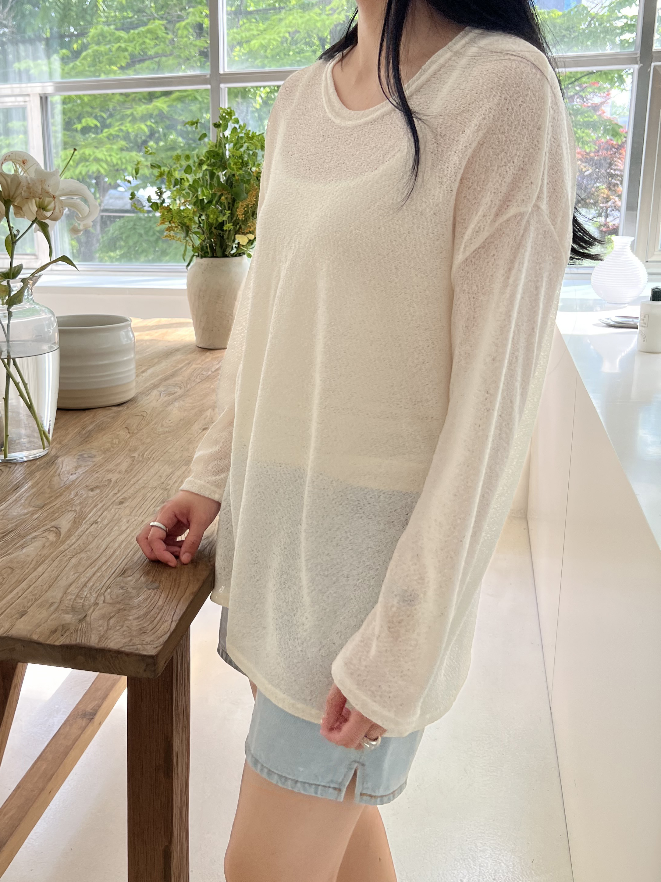 シースルー長袖ルーズTシャツ | 詳細画像5